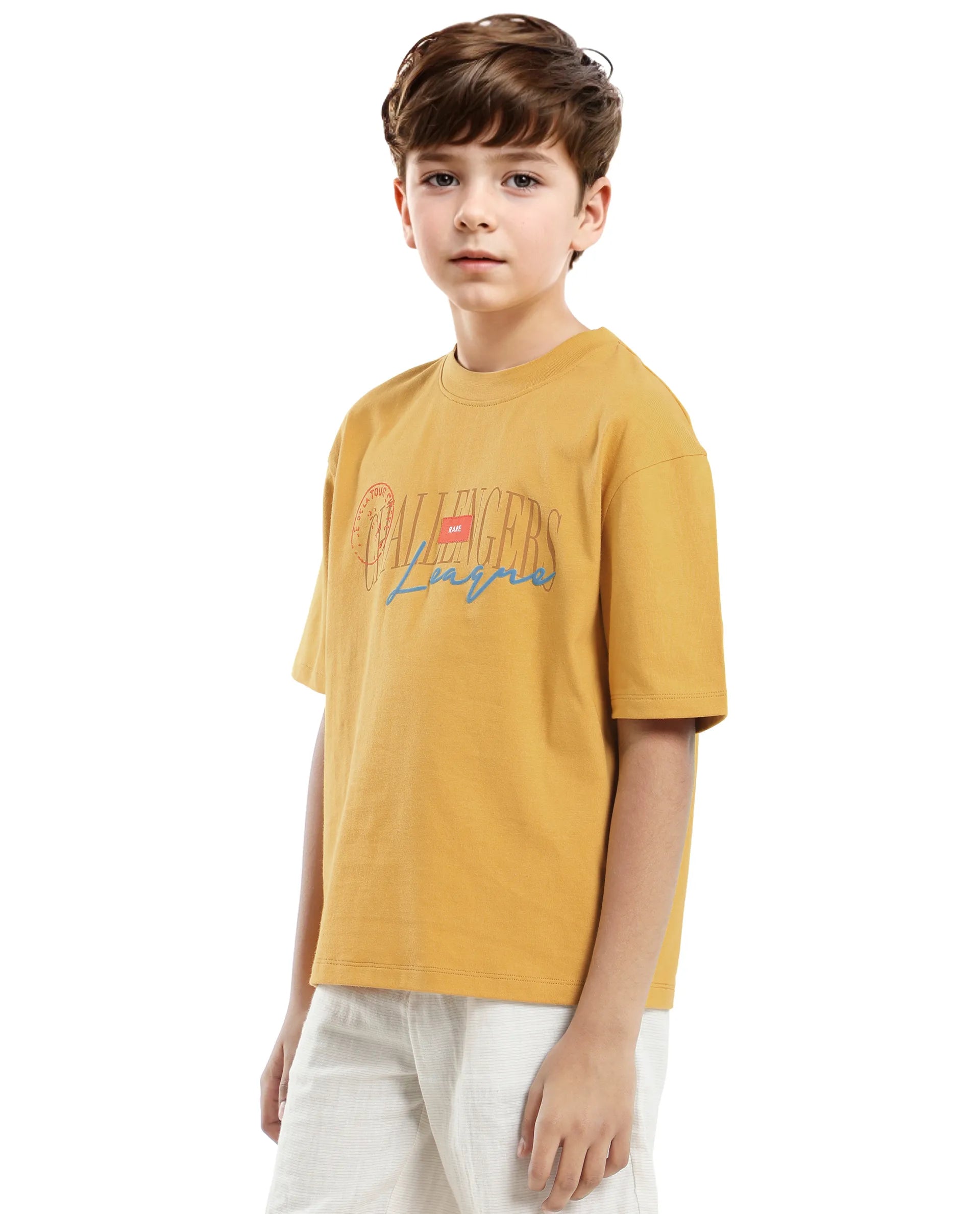 Rare Ones Kids Josh Yellow Cotton Solid Slip-On Oversized Fit T-Shirt