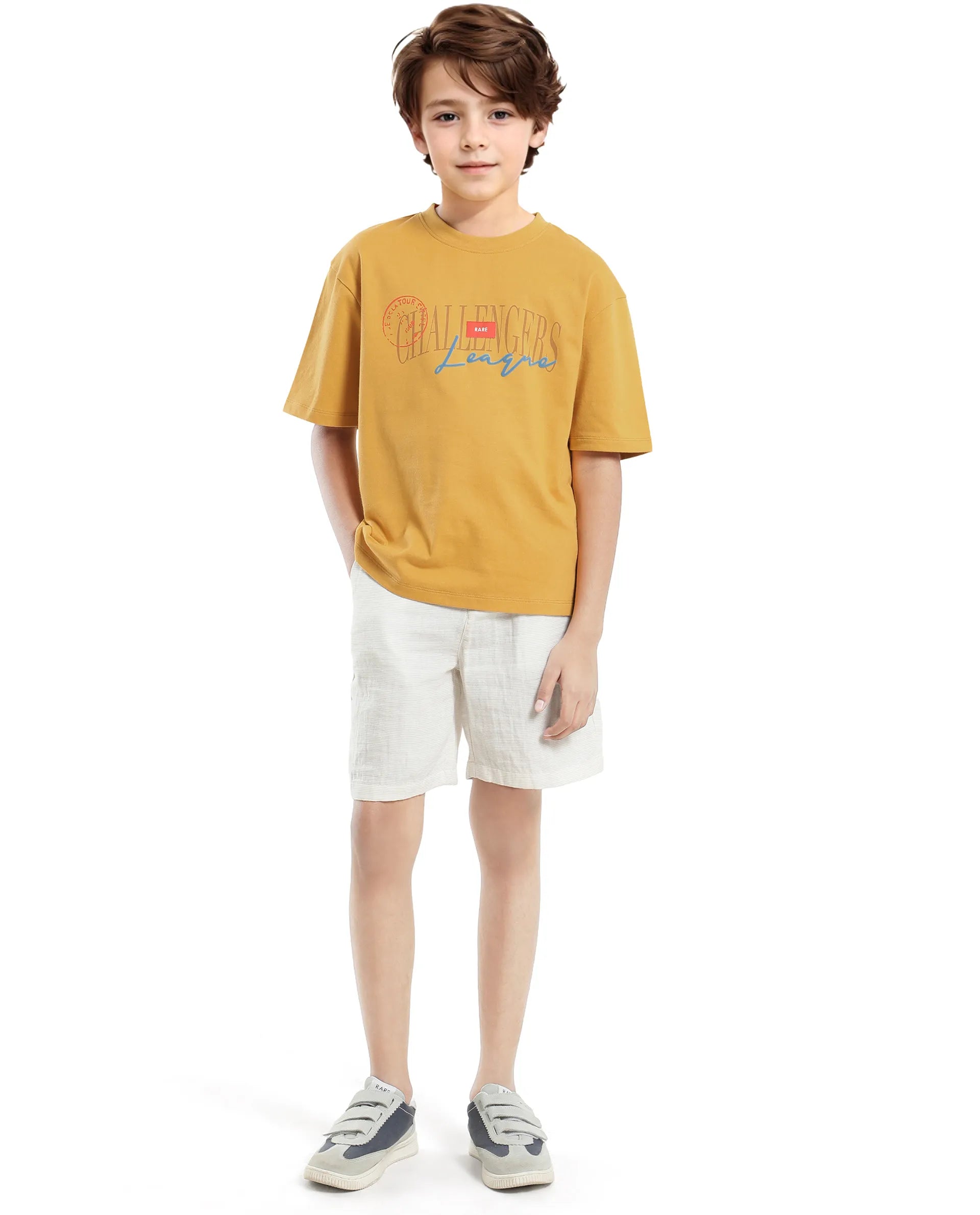 Rare Ones Kids Josh Yellow Cotton Solid Slip-On Oversized Fit T-Shirt