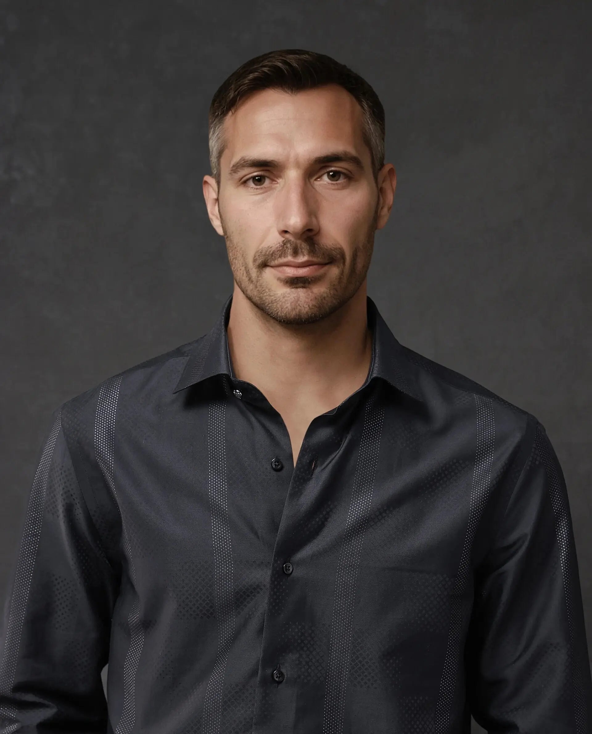 Rare Rabbit Men Juan Black Cotton Full Sleeve Regular Fit Lurex Stripe Shirt