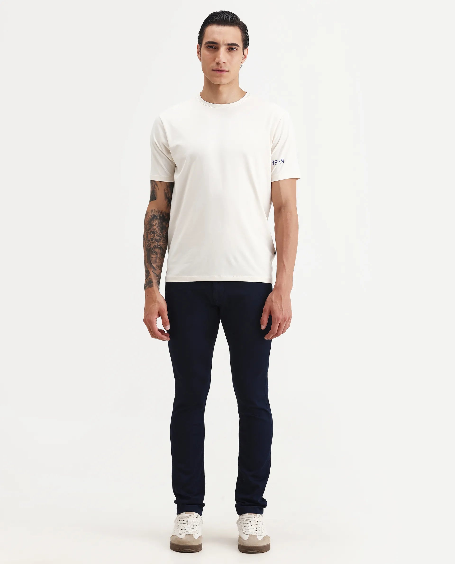 Rare Rabbit Men's Jules Blue Cotton Blend Plain Hawk Slim Fit Jeans