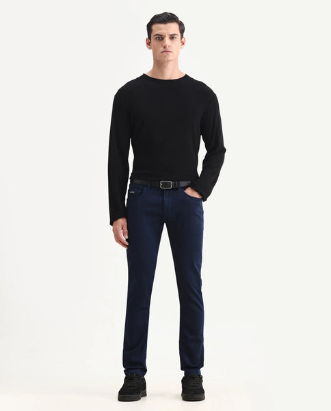 Rare Rabbit Men's Jules Blue Cotton Blend Plain Hawk Slim Fit Jeans