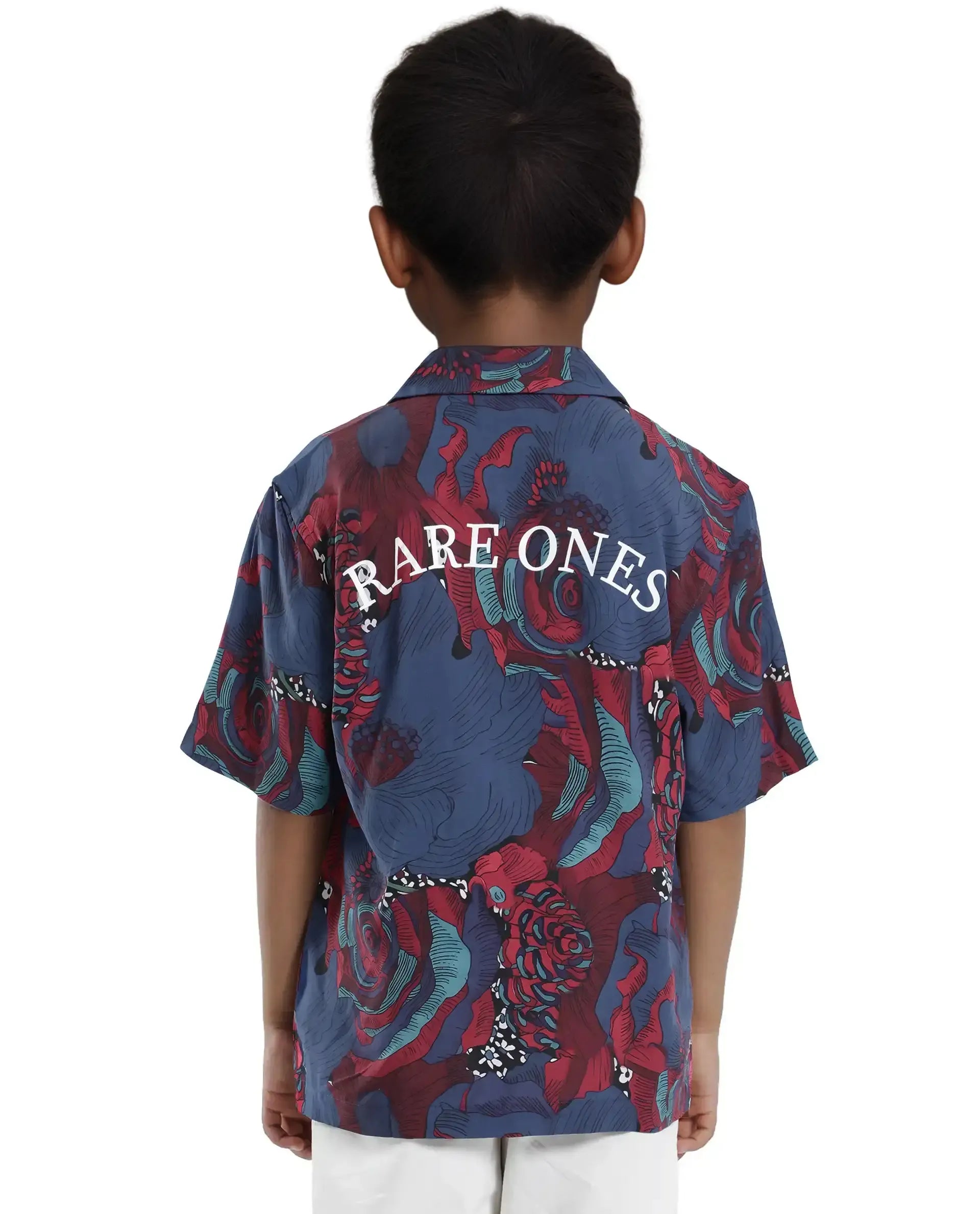 Rare Ones Kids Junf Blue Viscose Half Sleeve Button Printed Regular Fit Shirt