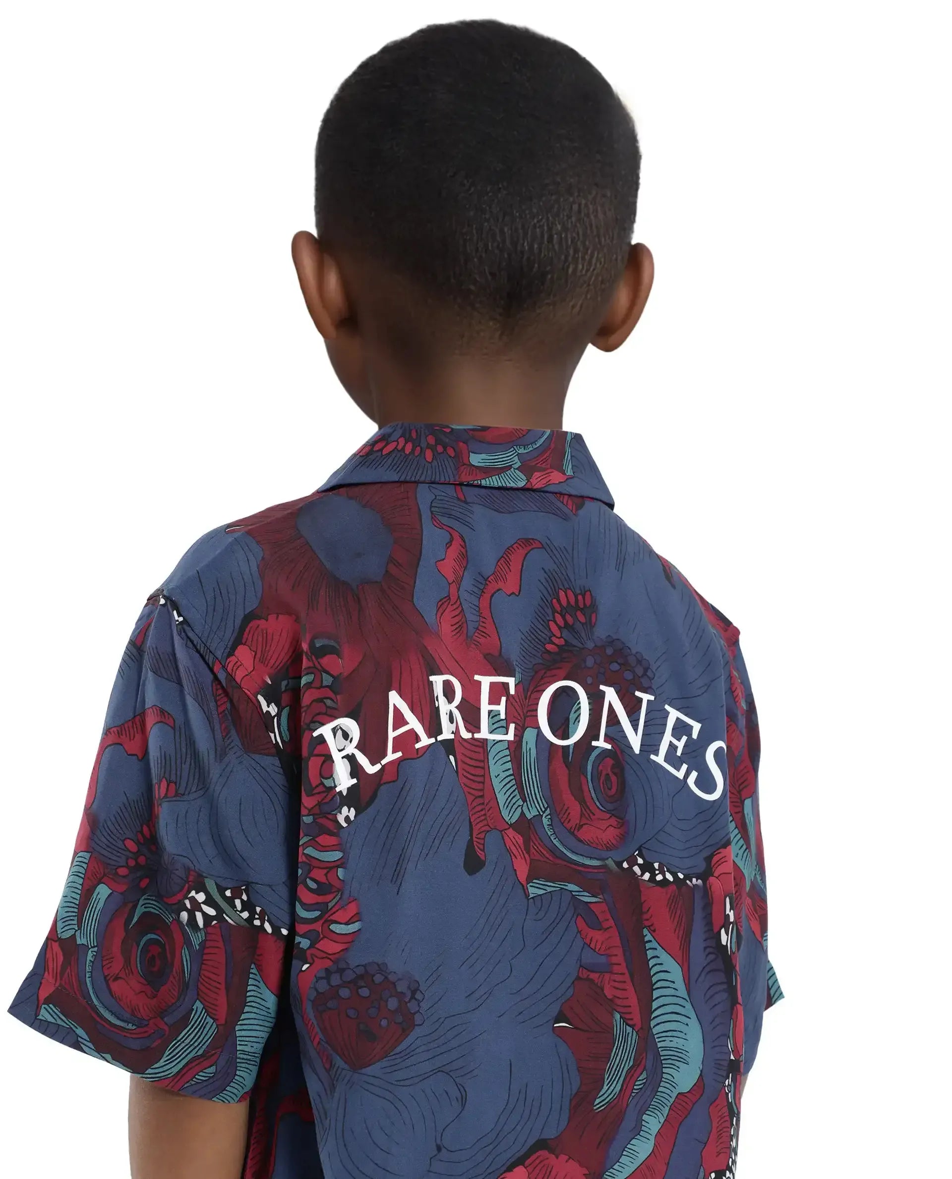 Rare Ones Kids Junf Blue Viscose Half Sleeve Button Printed Regular Fit Shirt