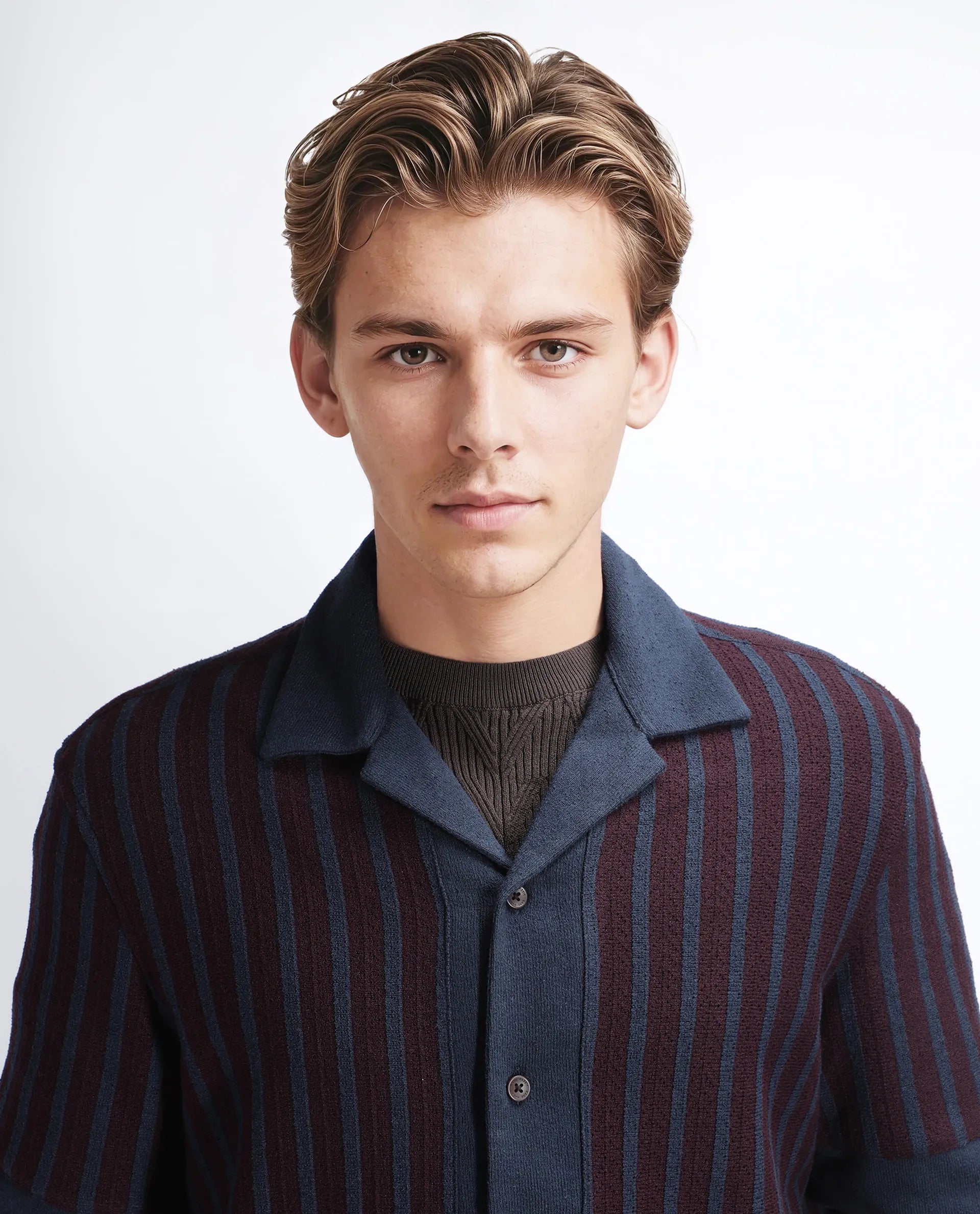 Rare Rabbit Men's Juno Dark Maroon Cotton Textured Boxy Fit Half Sleeve Cuban Collar Shirt