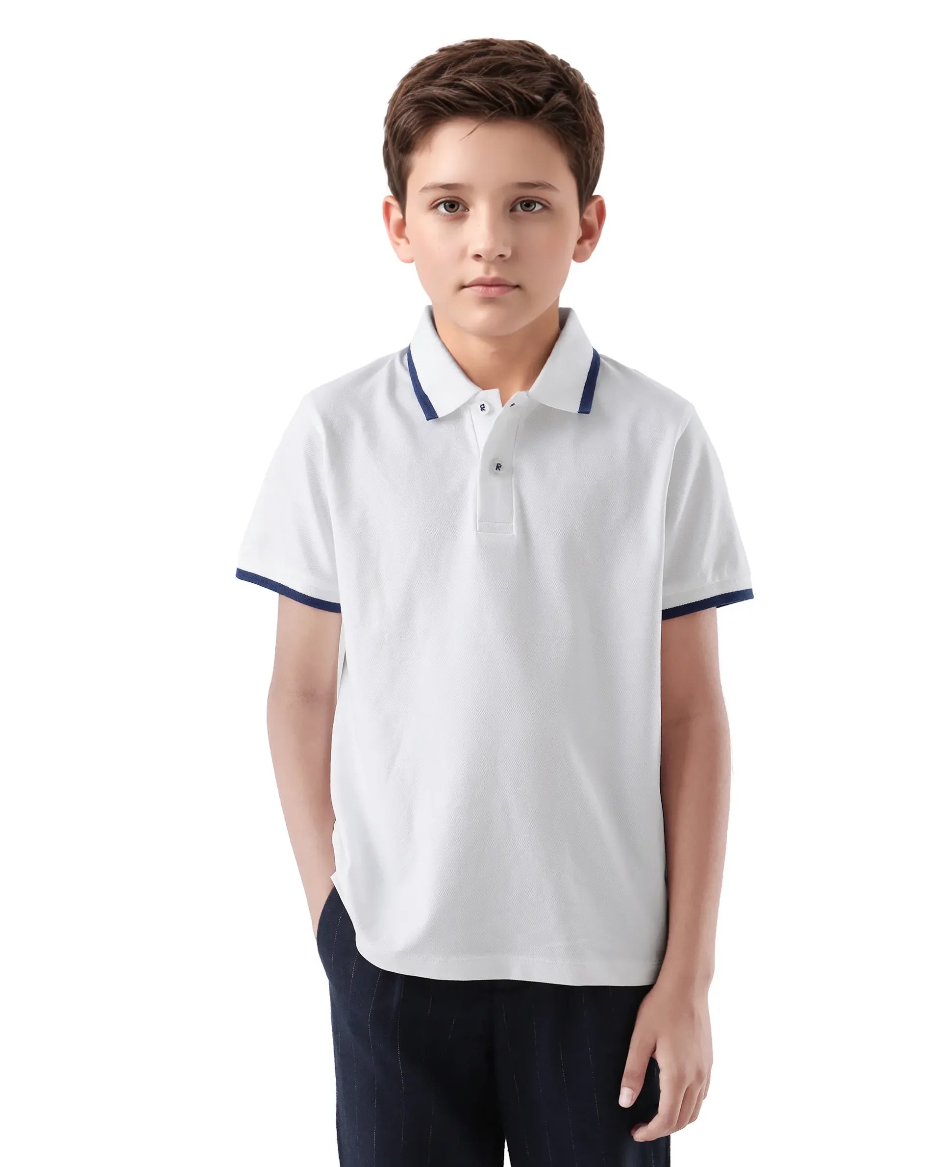 Rare Ones Kids Juno White Cotton Blend Half Sleeve Printed Regular Fit Polo