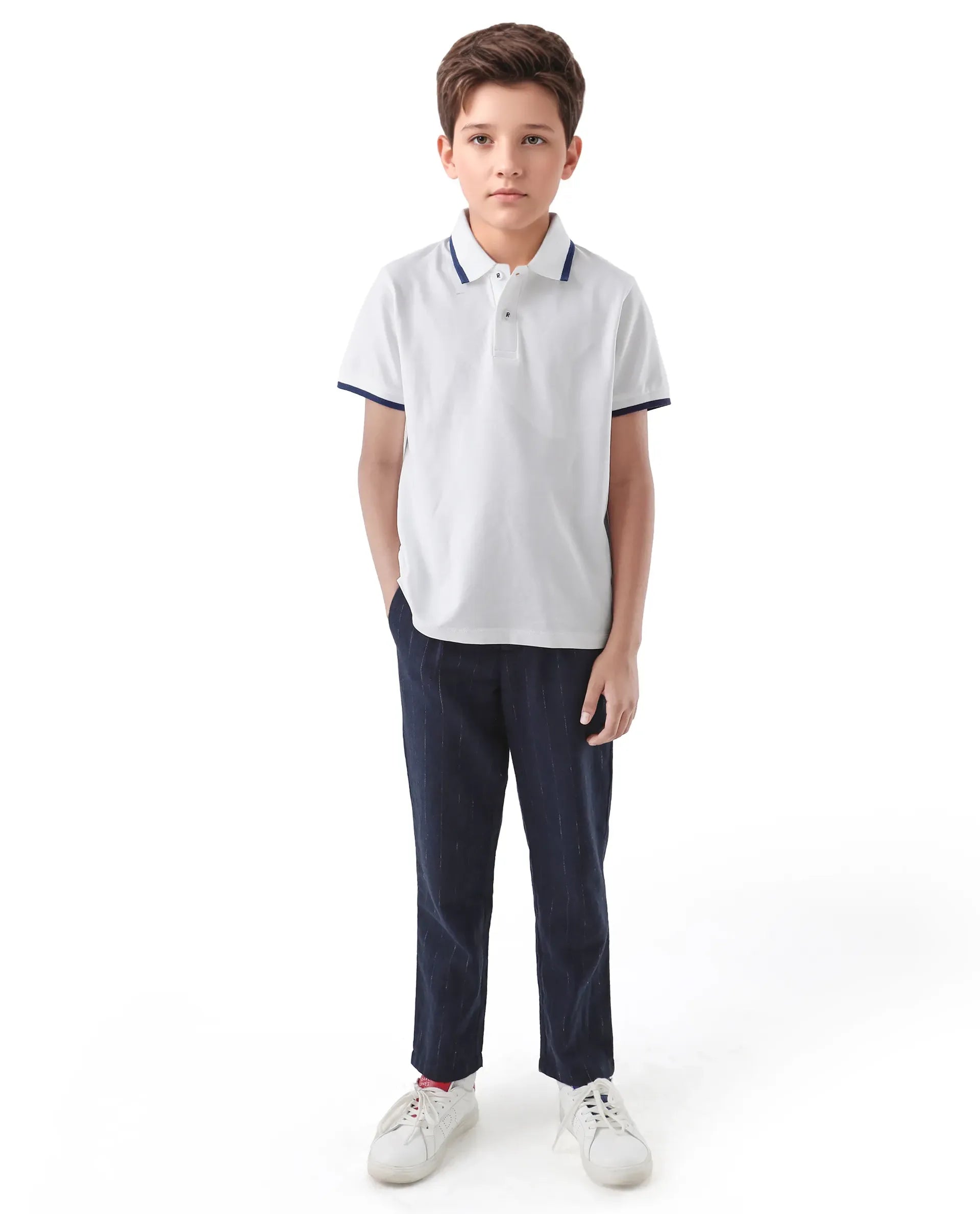 Rare Ones Kids Juno White Cotton Blend Half Sleeve Printed Regular Fit Polo