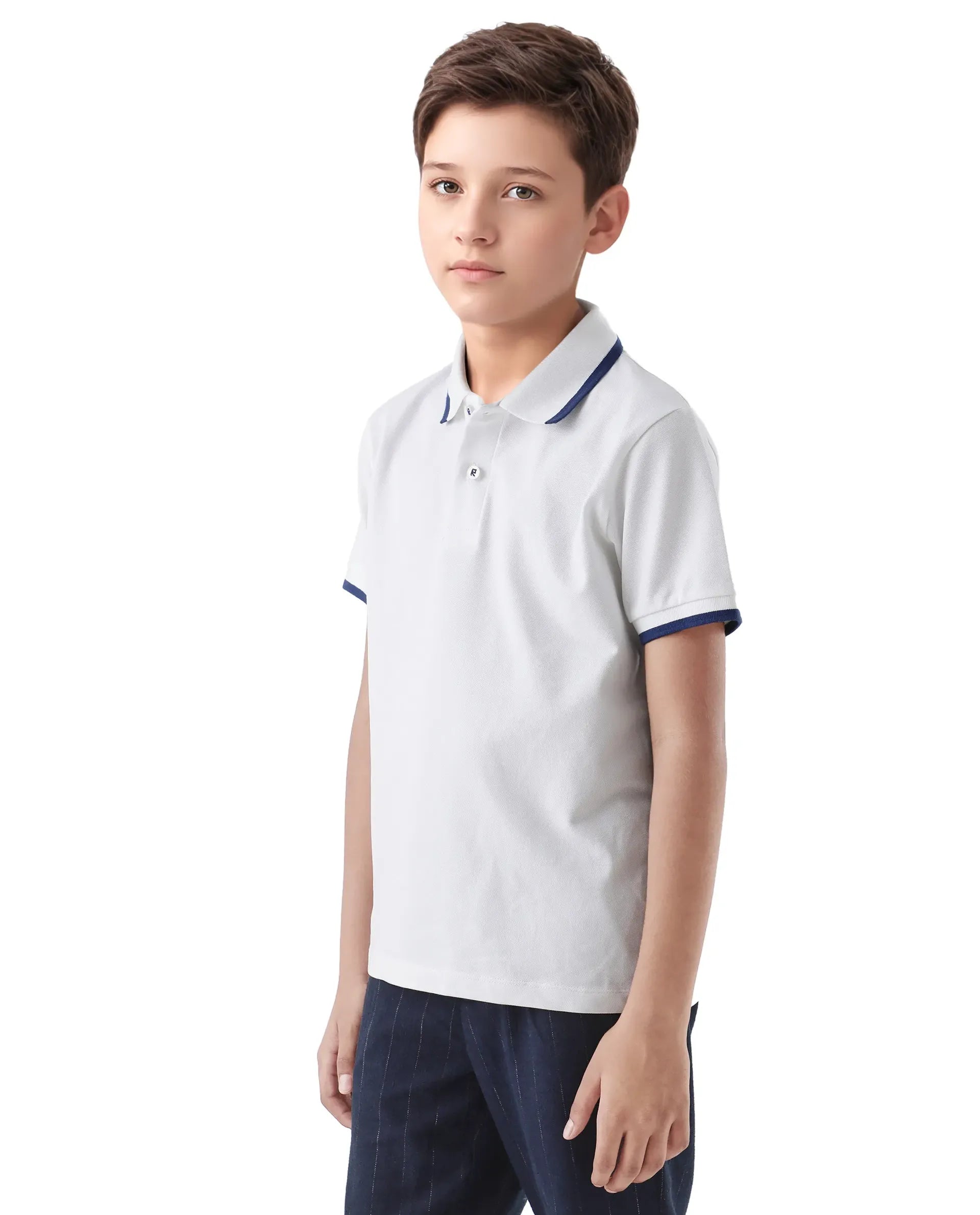 Rare Ones Kids Juno White Cotton Blend Half Sleeve Printed Regular Fit Polo
