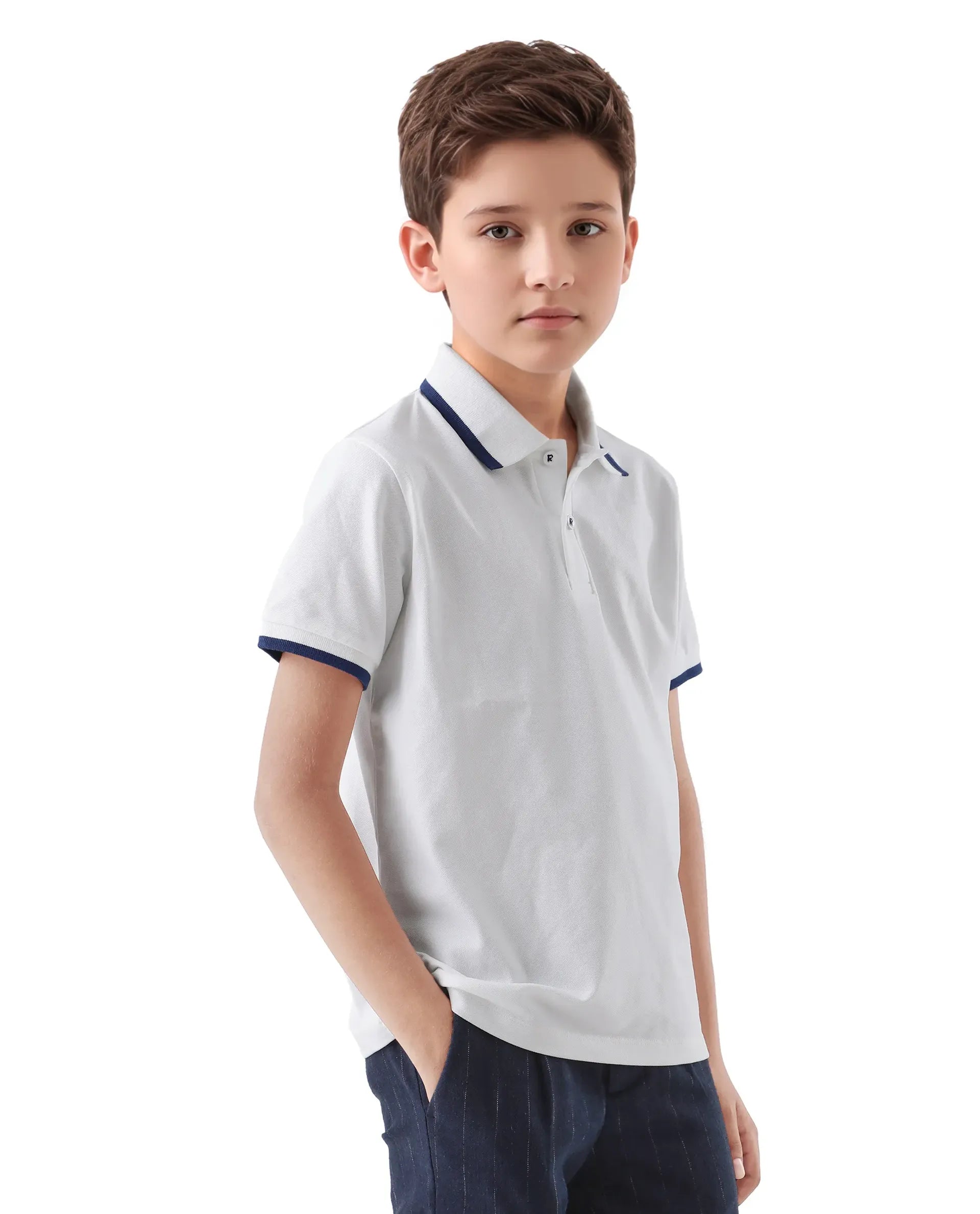 Rare Ones Kids Juno White Cotton Blend Half Sleeve Printed Regular Fit Polo