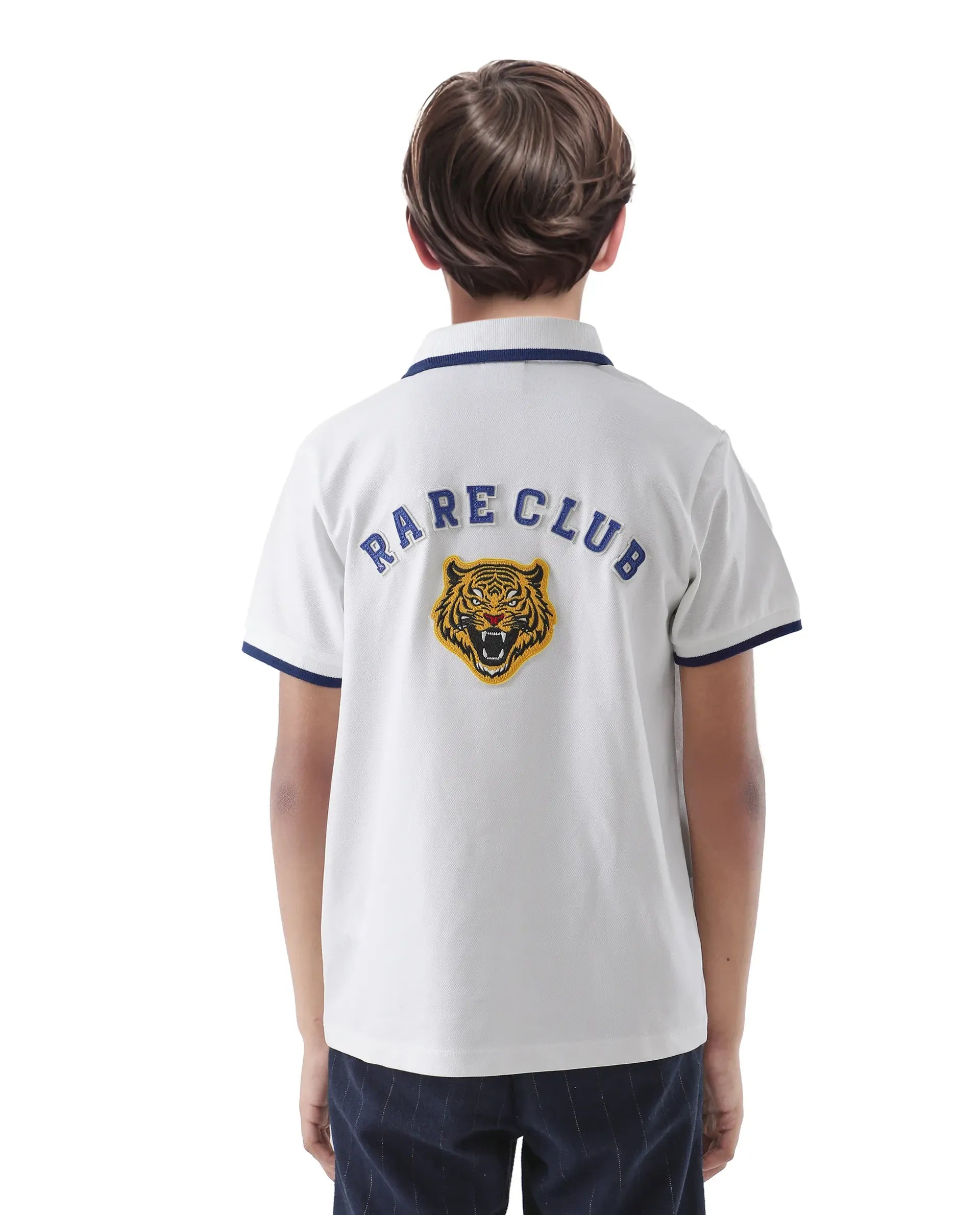 Rare Ones Kids Juno White Cotton Blend Half Sleeve Printed Regular Fit Polo