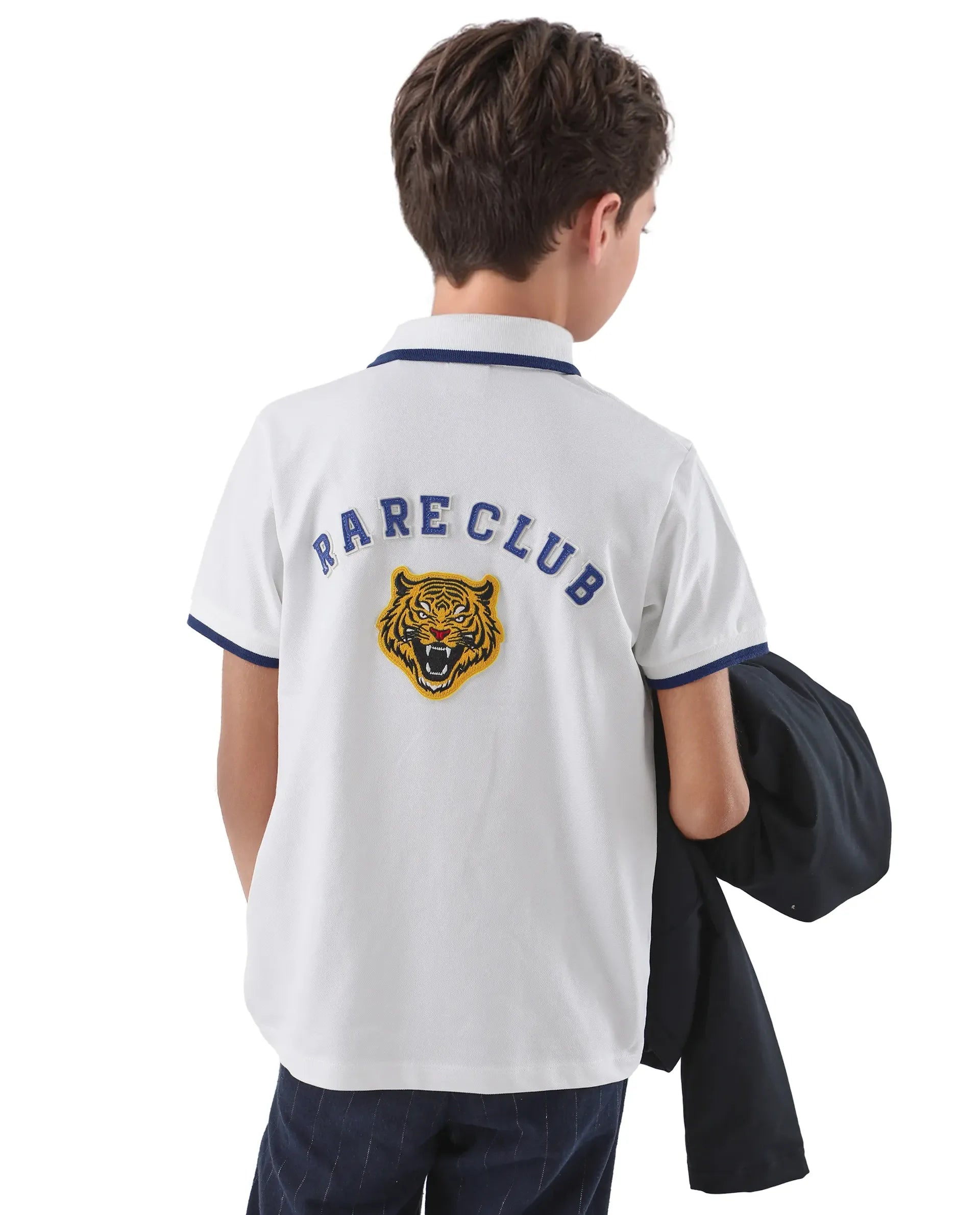 Rare Ones Kids Juno White Cotton Blend Half Sleeve Printed Regular Fit Polo