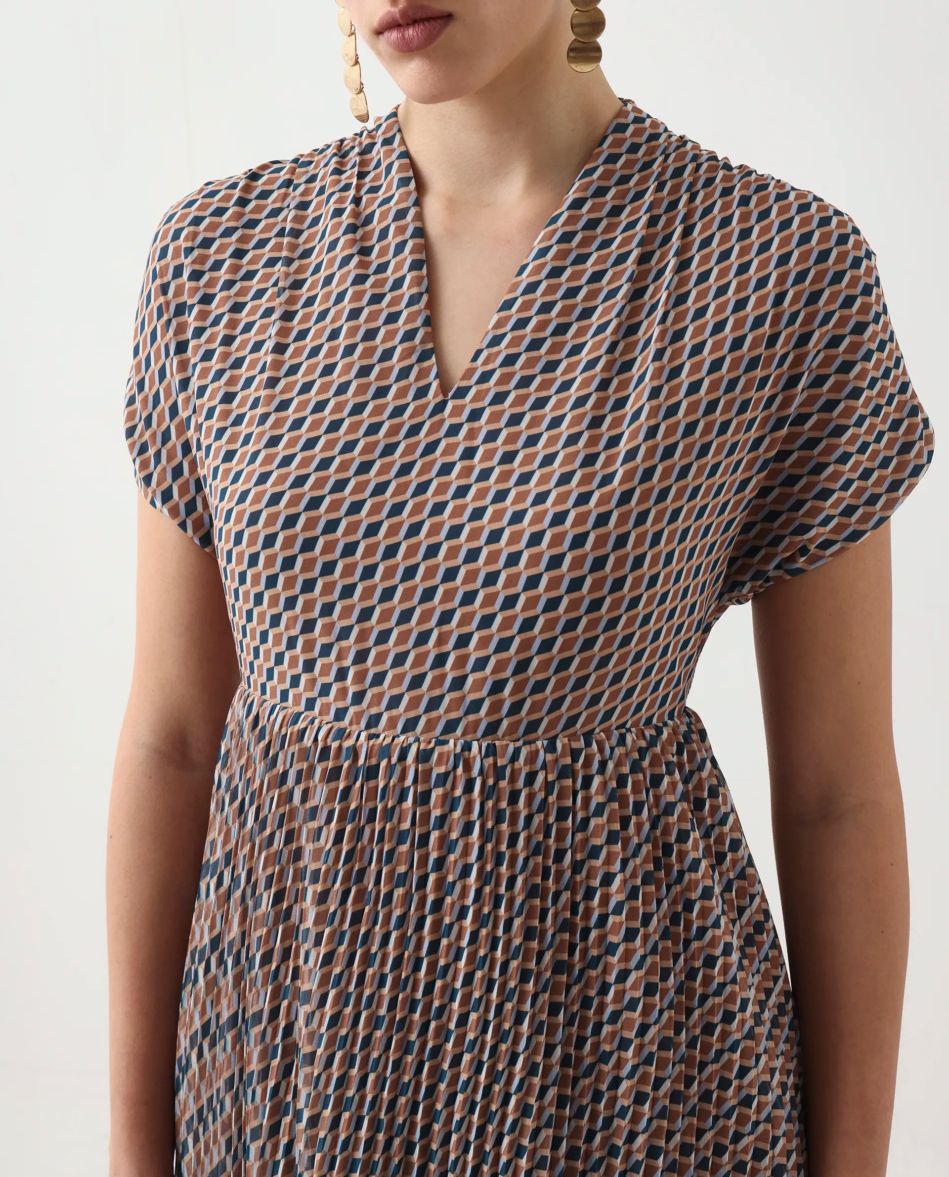 Rareism Women's Jurem Multi Polyester V-Neck Fit And Flare Printed Dress