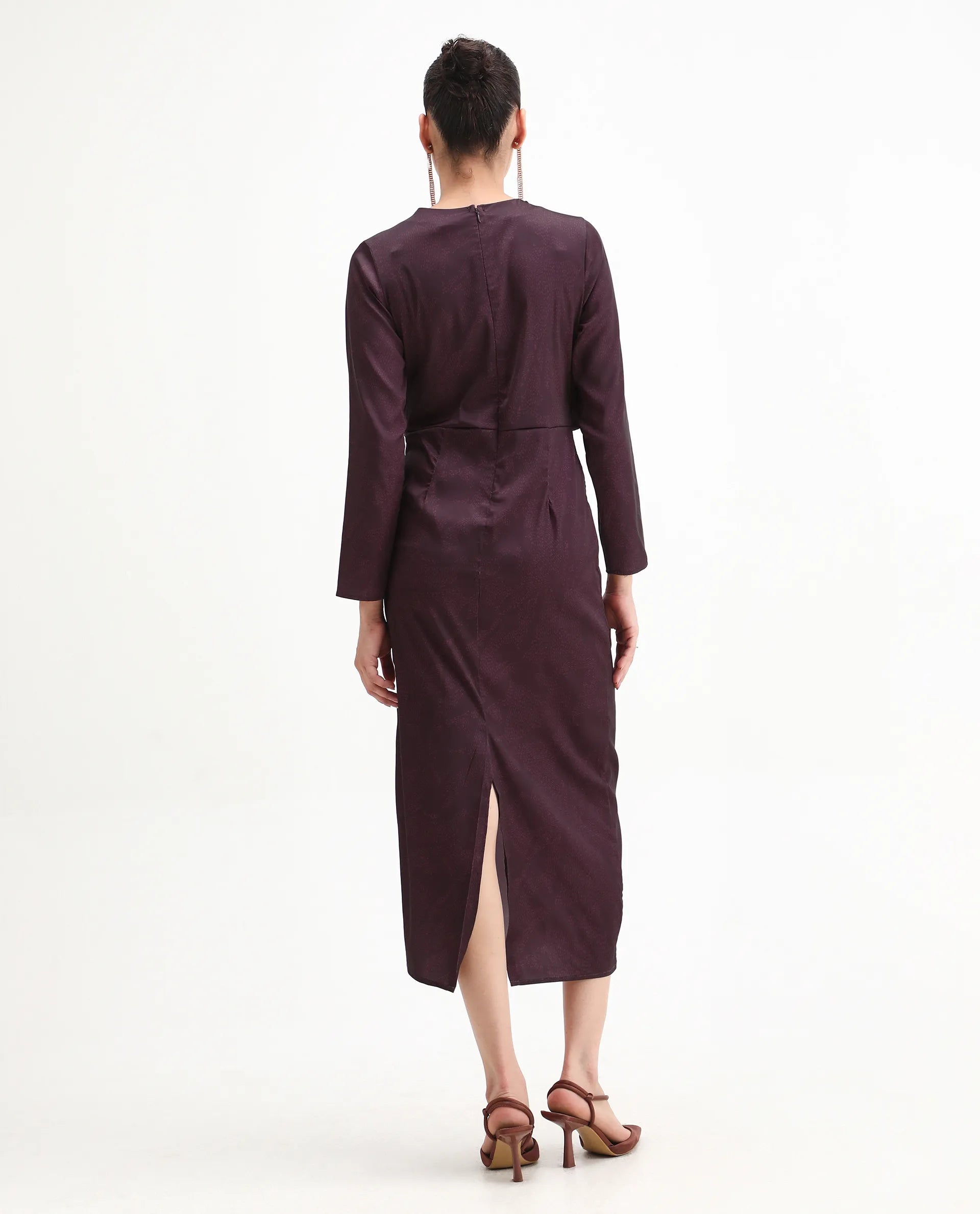 Rareism Women's Jusat Maroon Polyester Cowl Neck Straight Fit Dress