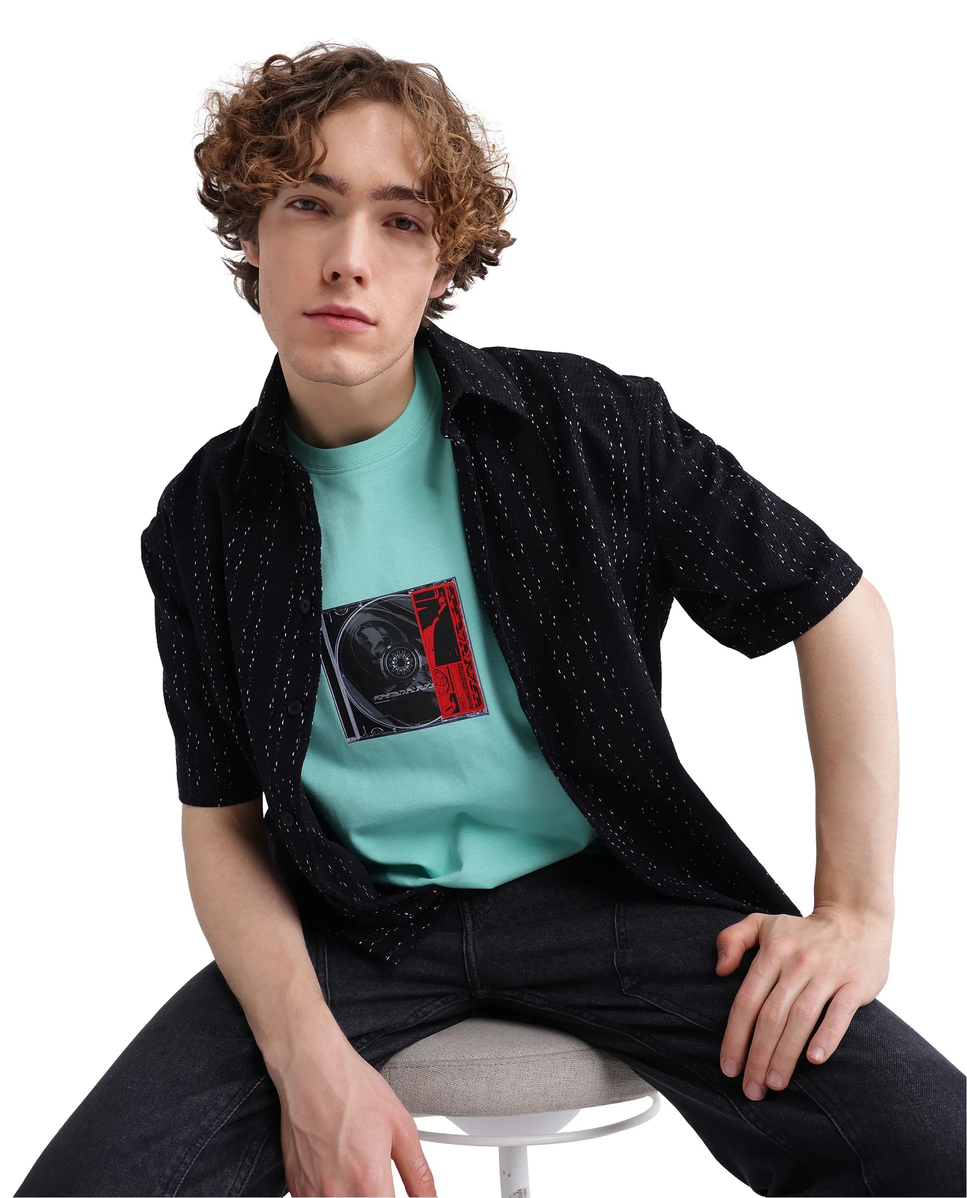 Rare Rabbit Men Just Light Green Cotton Fabric Short Sleeve Crew Neck Graphic Print T-Shirt