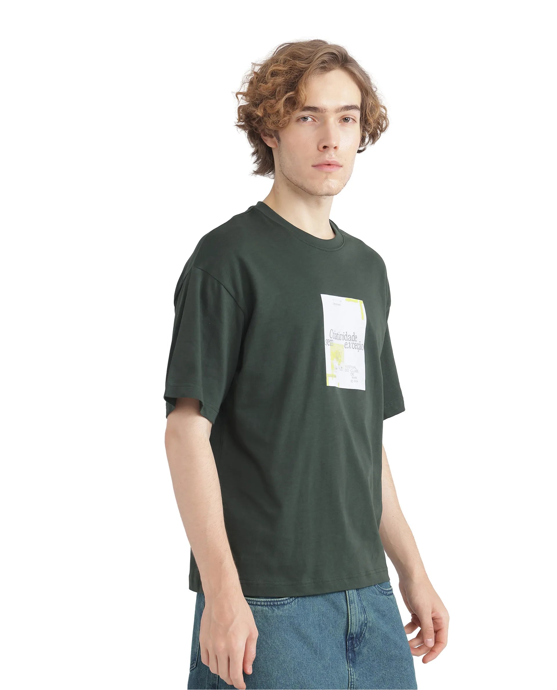 Rare Rabbit Men Justin Dark Olive Cotton Fabric Short Sleeve Crew Neck Graphic Print T-Shirt