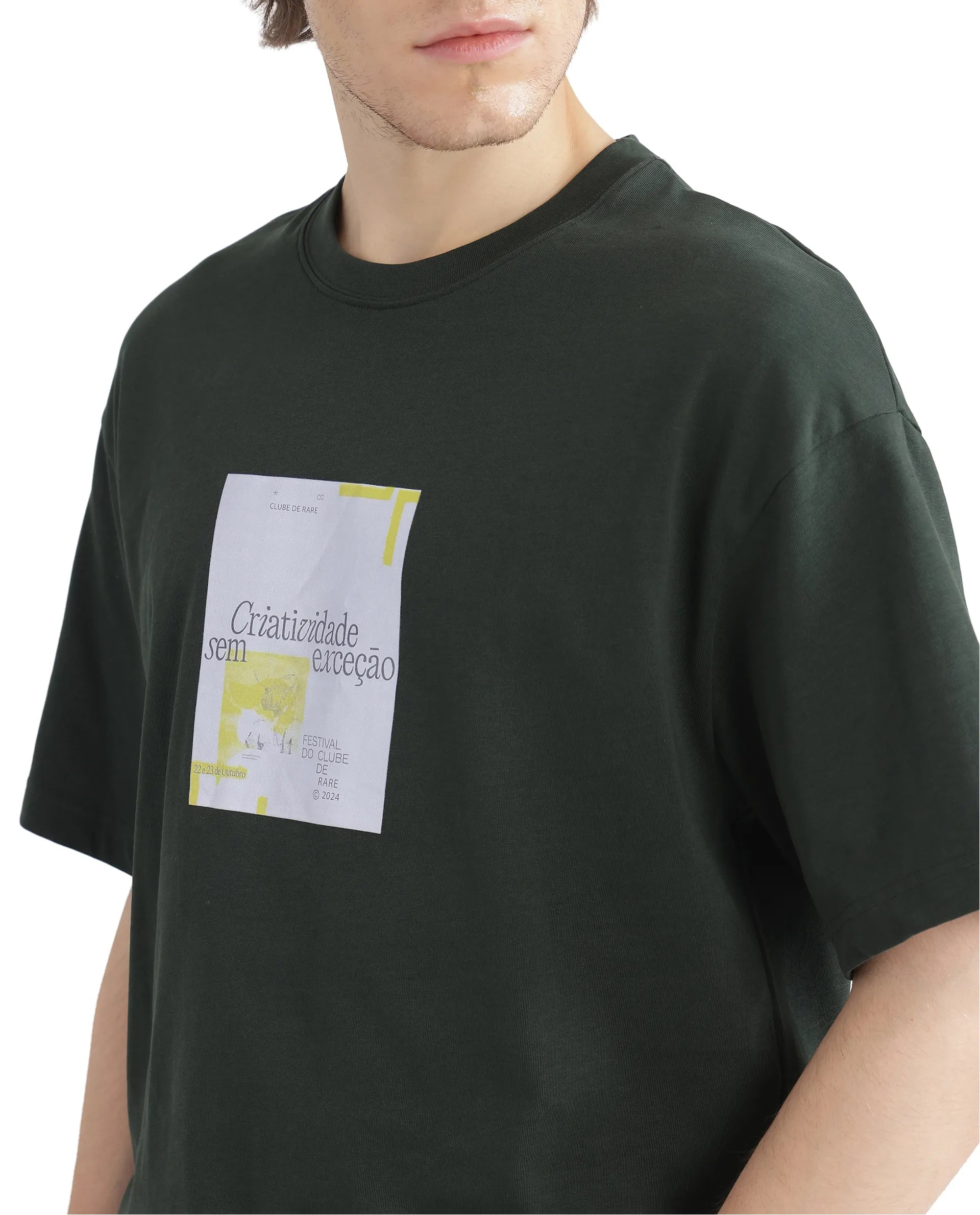 Rare Rabbit Men Justin Dark Olive Cotton Fabric Short Sleeve Crew Neck Graphic Print T-Shirt