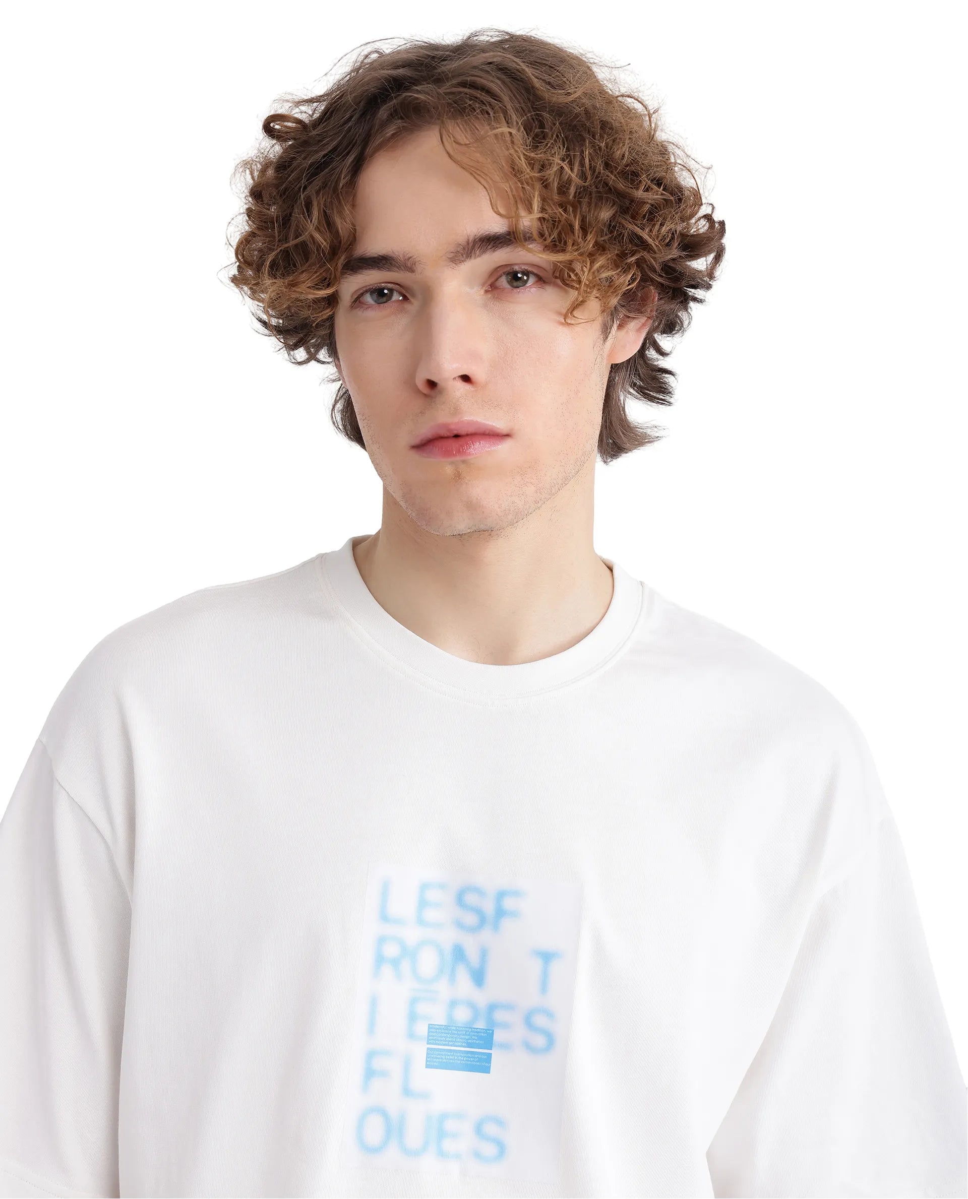 Rare Rabbit Men Justin Off White Cotton Fabric Short Sleeve Crew Neck Graphic Print T-Shirt