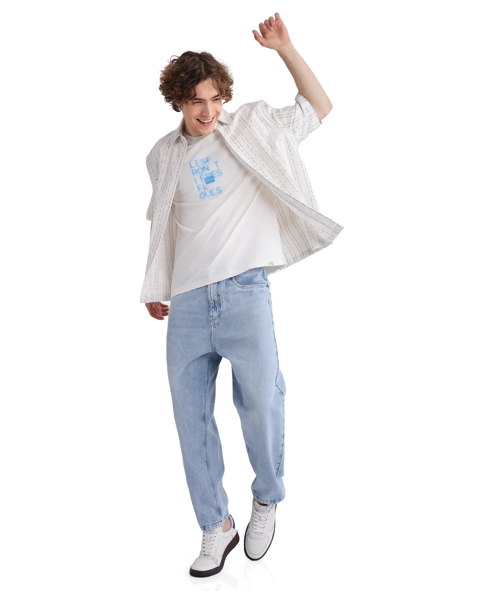 Rare Rabbit Men Justin Off White Cotton Fabric Short Sleeve Crew Neck Graphic Print T-Shirt