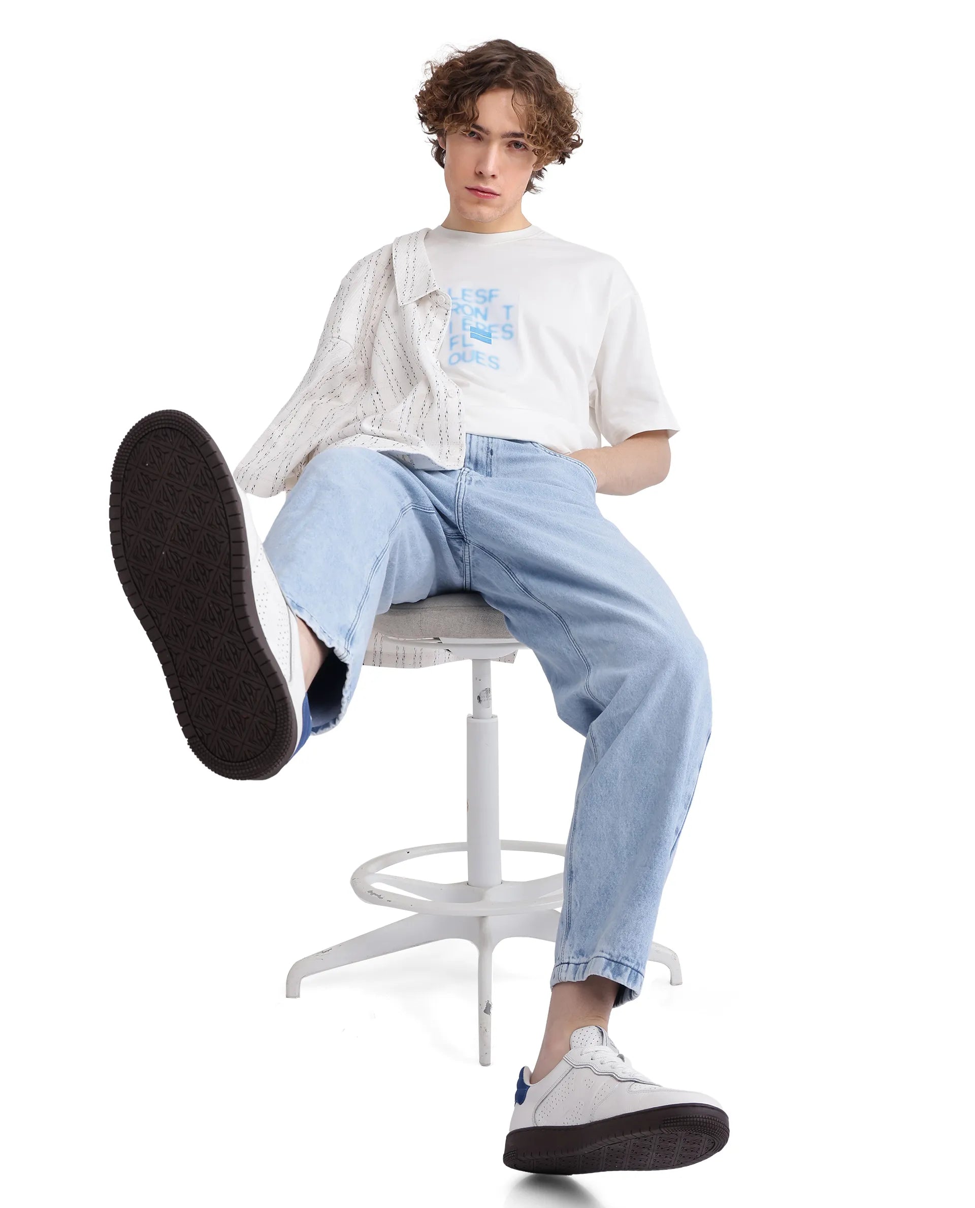 Rare Rabbit Men Justin Off White Cotton Fabric Short Sleeve Crew Neck Graphic Print T-Shirt