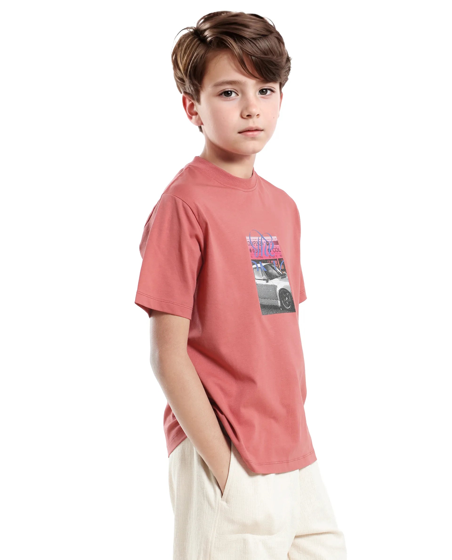 Rare Ones Kids Just-K Light Red Cotton Solid Slip-On Regular Fit T-Shirt