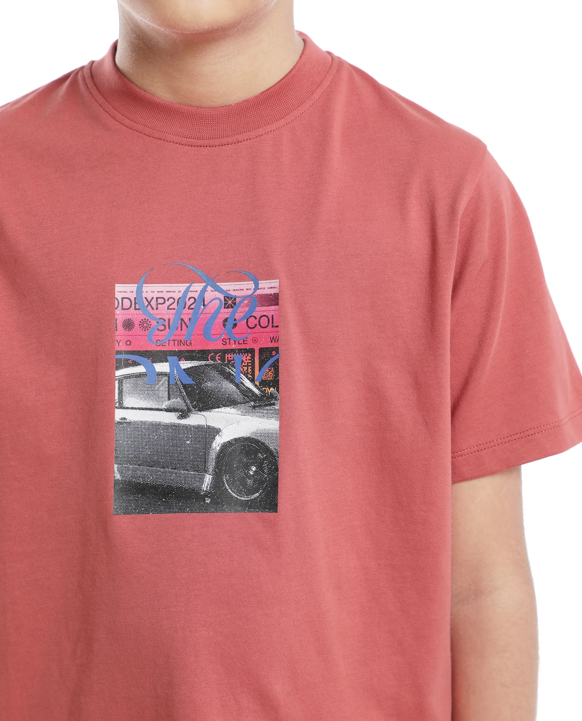 Rare Ones Kids Just-K Light Red Cotton Solid Slip-On Regular Fit T-Shirt