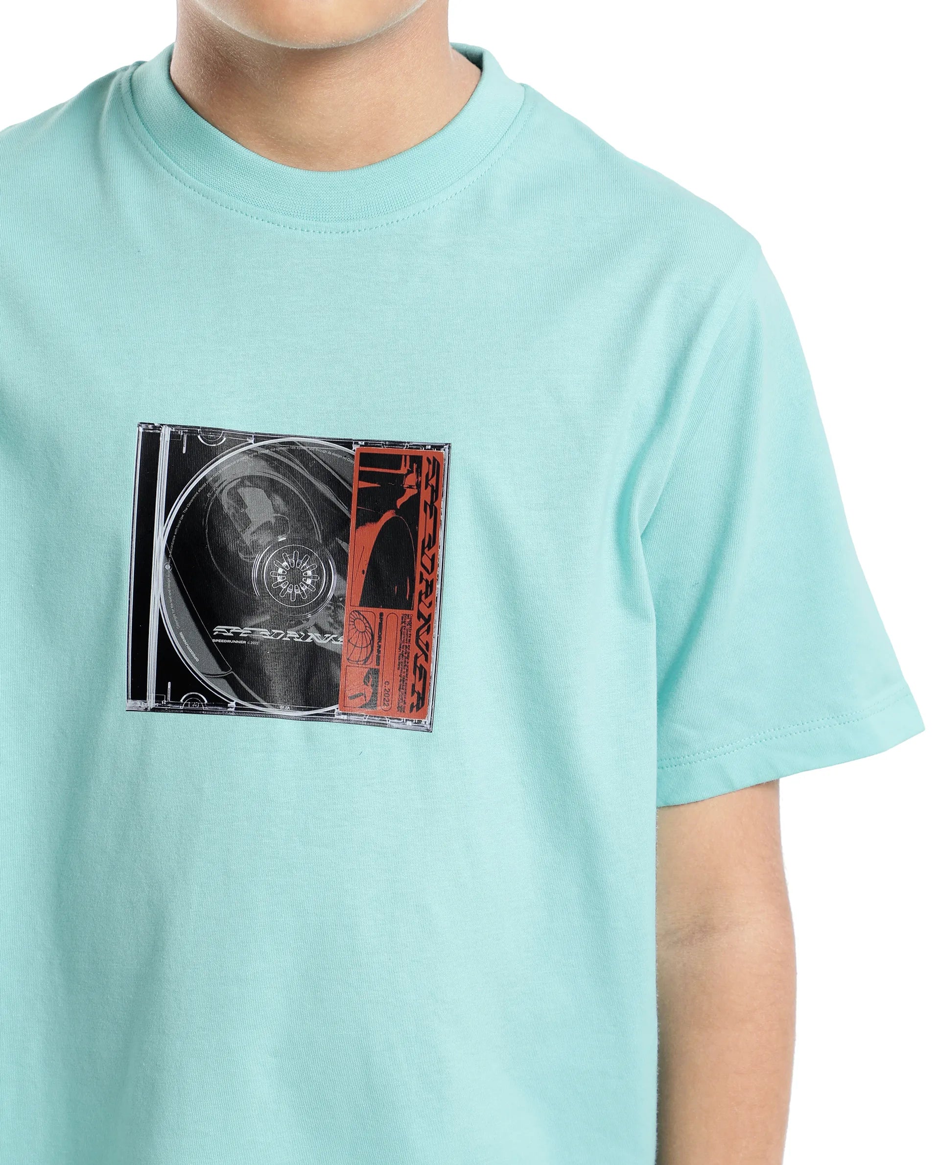 Rare Ones Kids Justr-K Pastel Turq Cotton Graphic Printed Slip-On Regular Fit T-Shirt