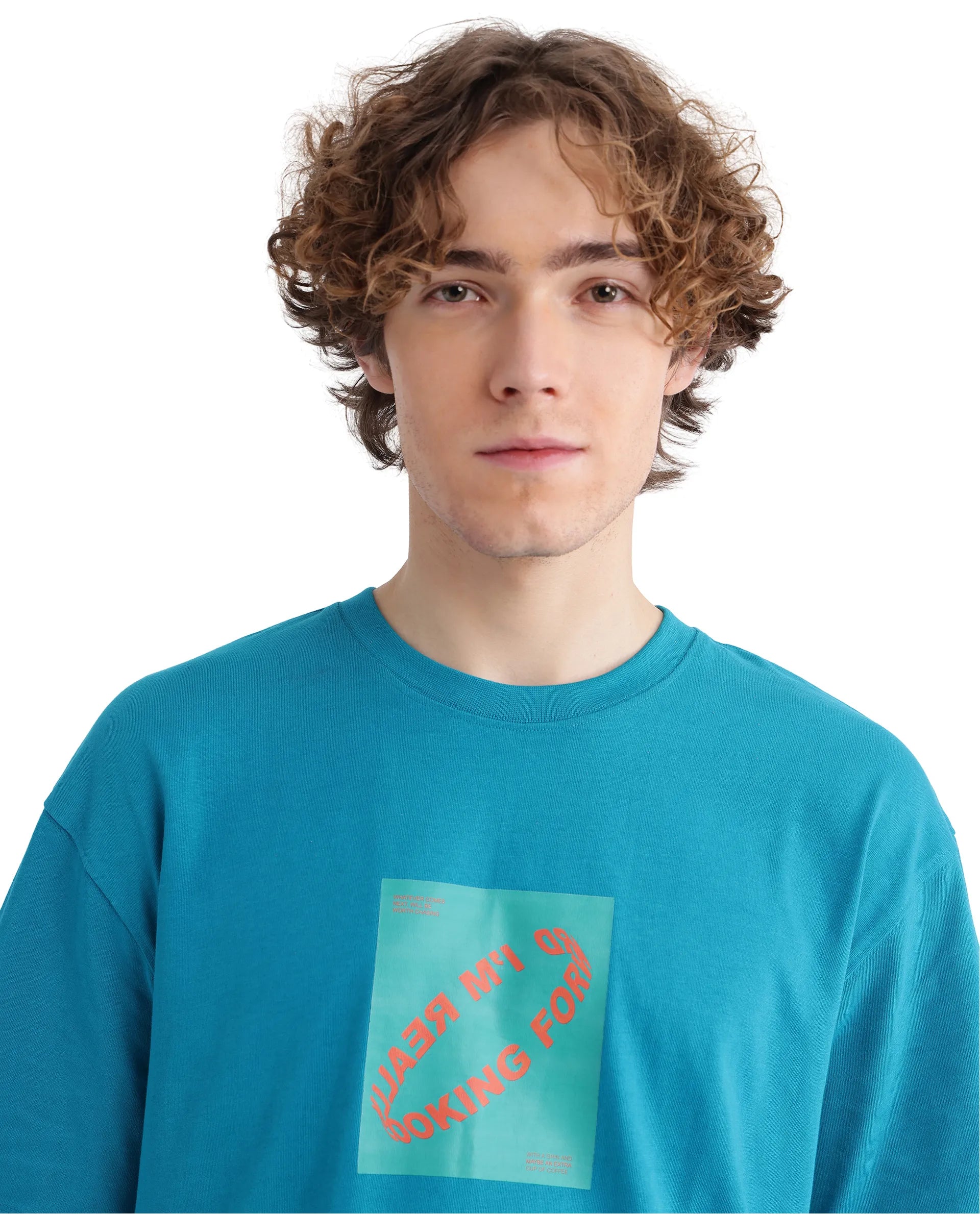 Rare Rabbit Men Just Teal Cotton Fabric Short Sleeve Crew Neck Graphic Print T-Shirt