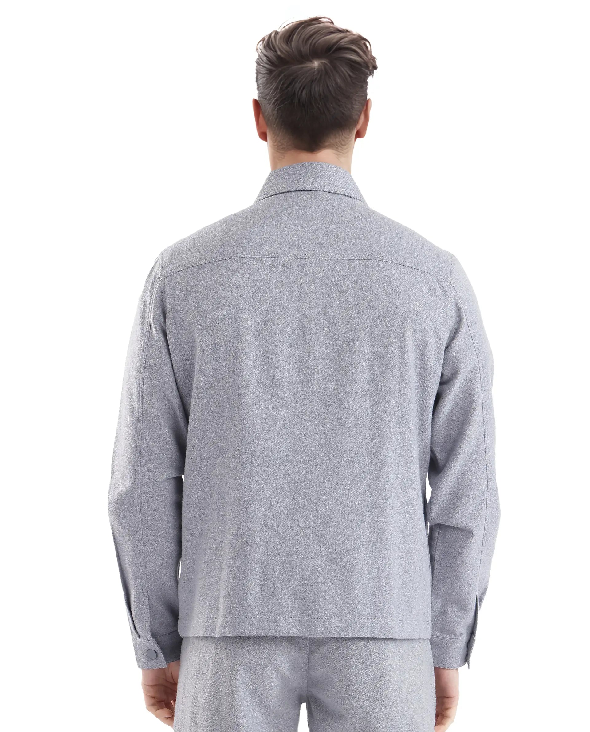 Rare Rabbit Men's Kaai Blue Polyester Nylon Fabric Full Sleeve Zipper Closure Regular Fit Plain Shacket