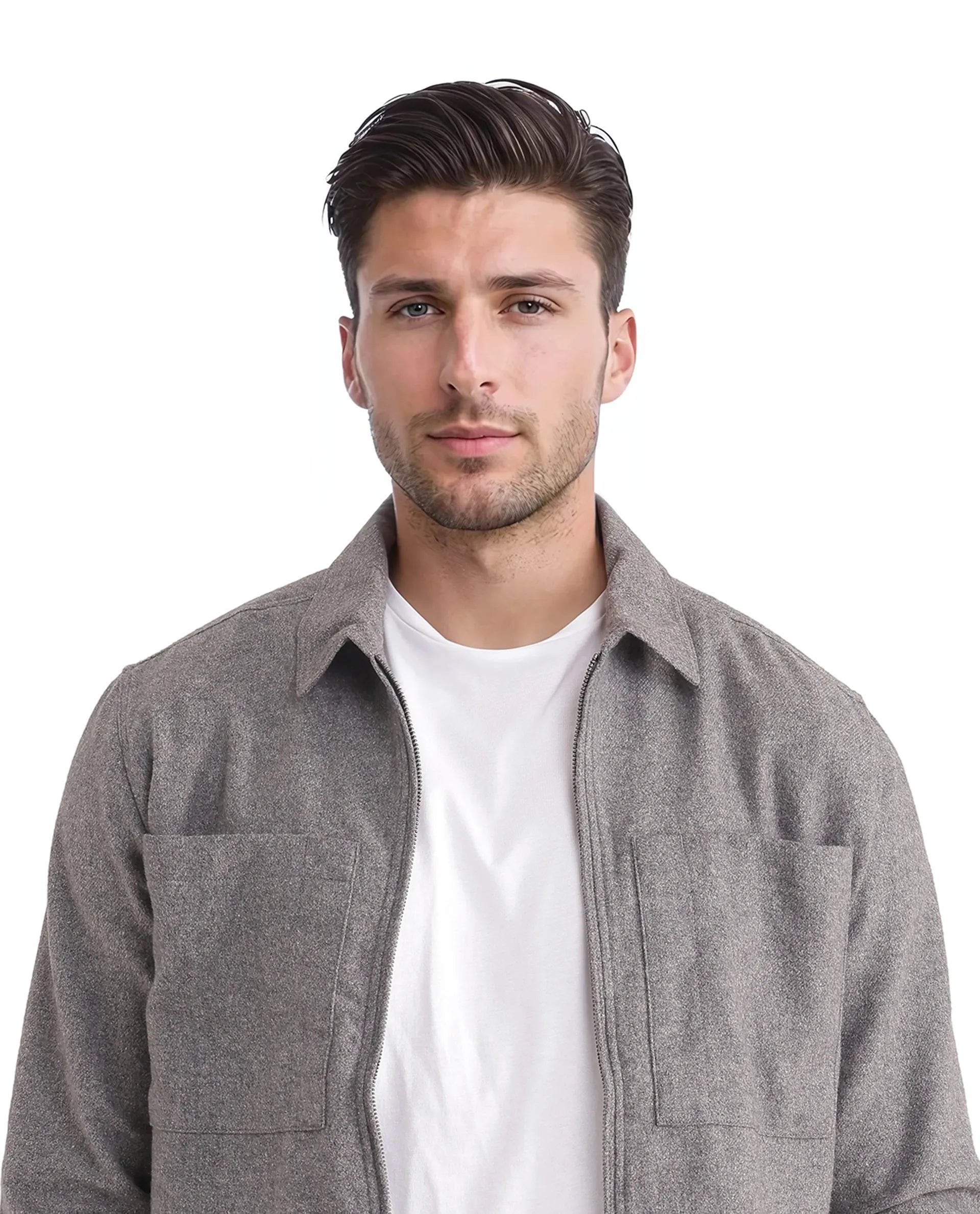 Rare Rabbit Men's Kaai Dark Grey Polyester Nylon Fabric Full Sleeve Zipper Closure Regular Fit Plain Shacket