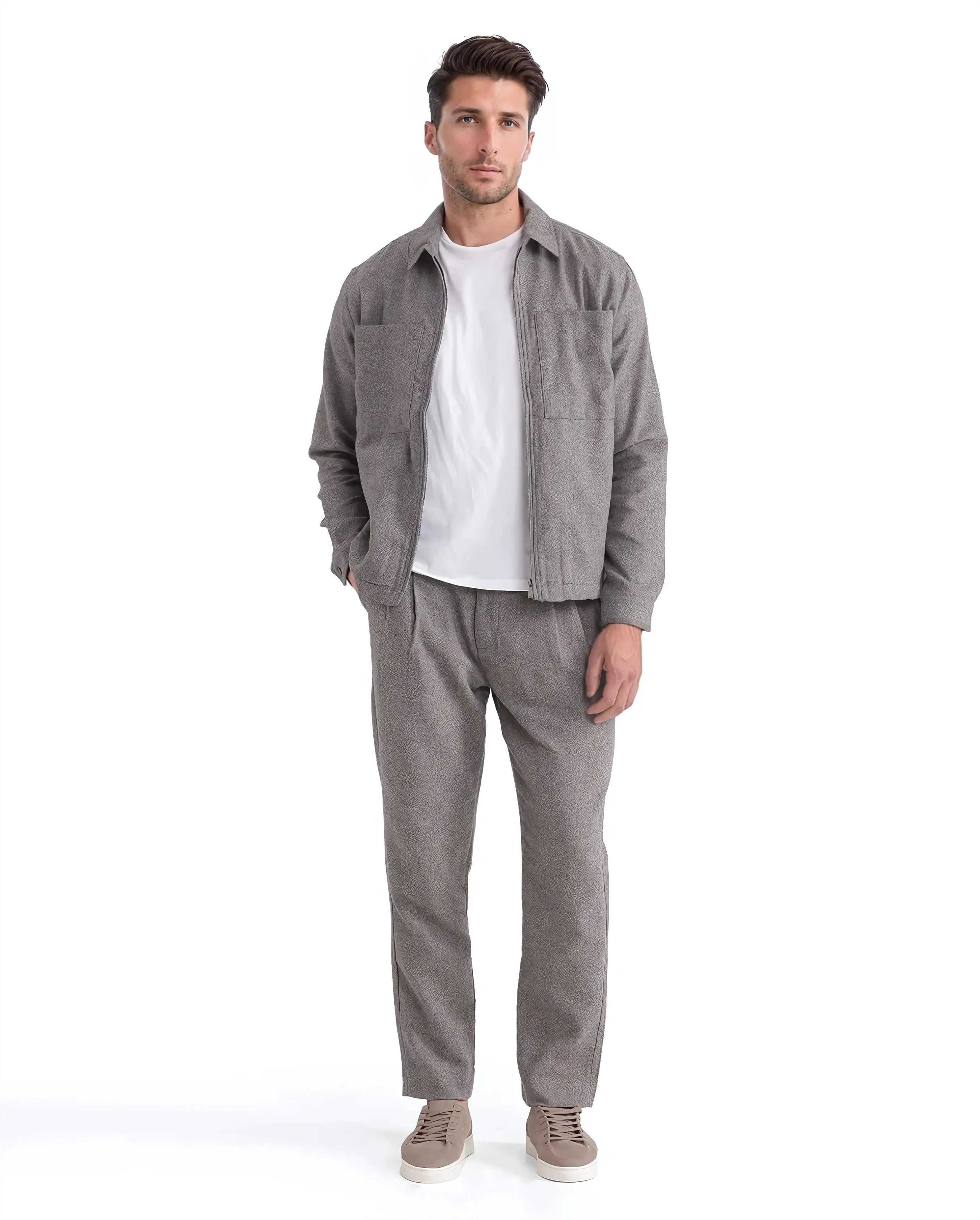 Rare Rabbit Men's Kaai Dark Grey Polyester Nylon Fabric Full Sleeve Zipper Closure Regular Fit Plain Shacket