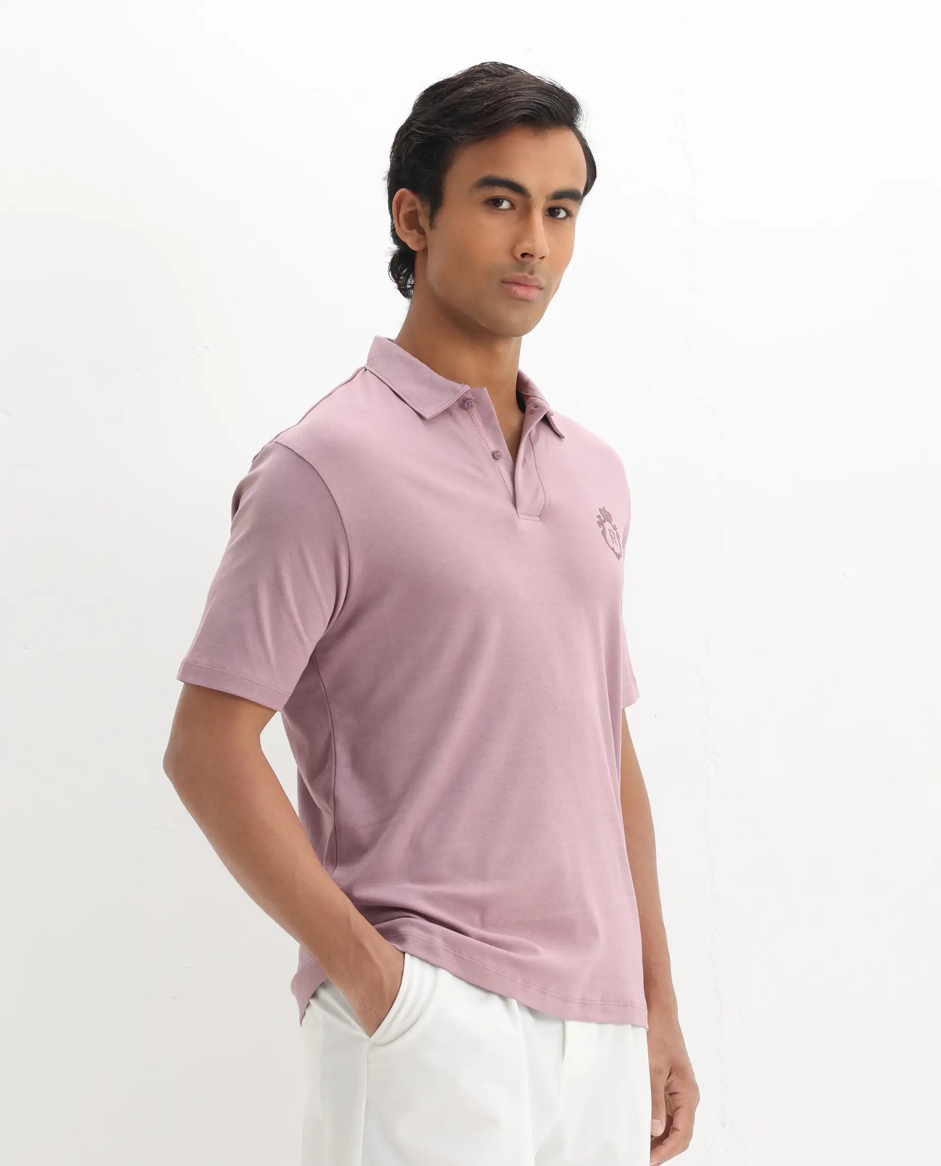 Rare Rabbit Men's Kace - Dusky Pink Cotton Plain Oversized Fit Half Sleeve Polo