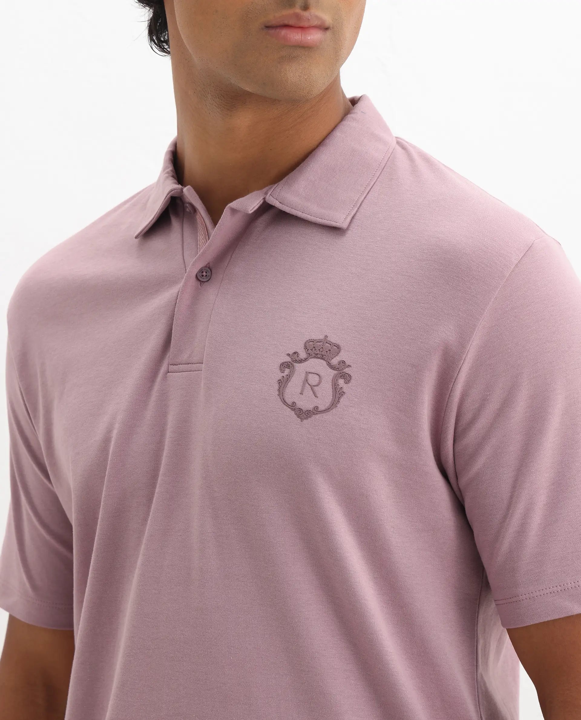 Rare Rabbit Men's Kace - Dusky Pink Cotton Plain Oversized Fit Half Sleeve Polo