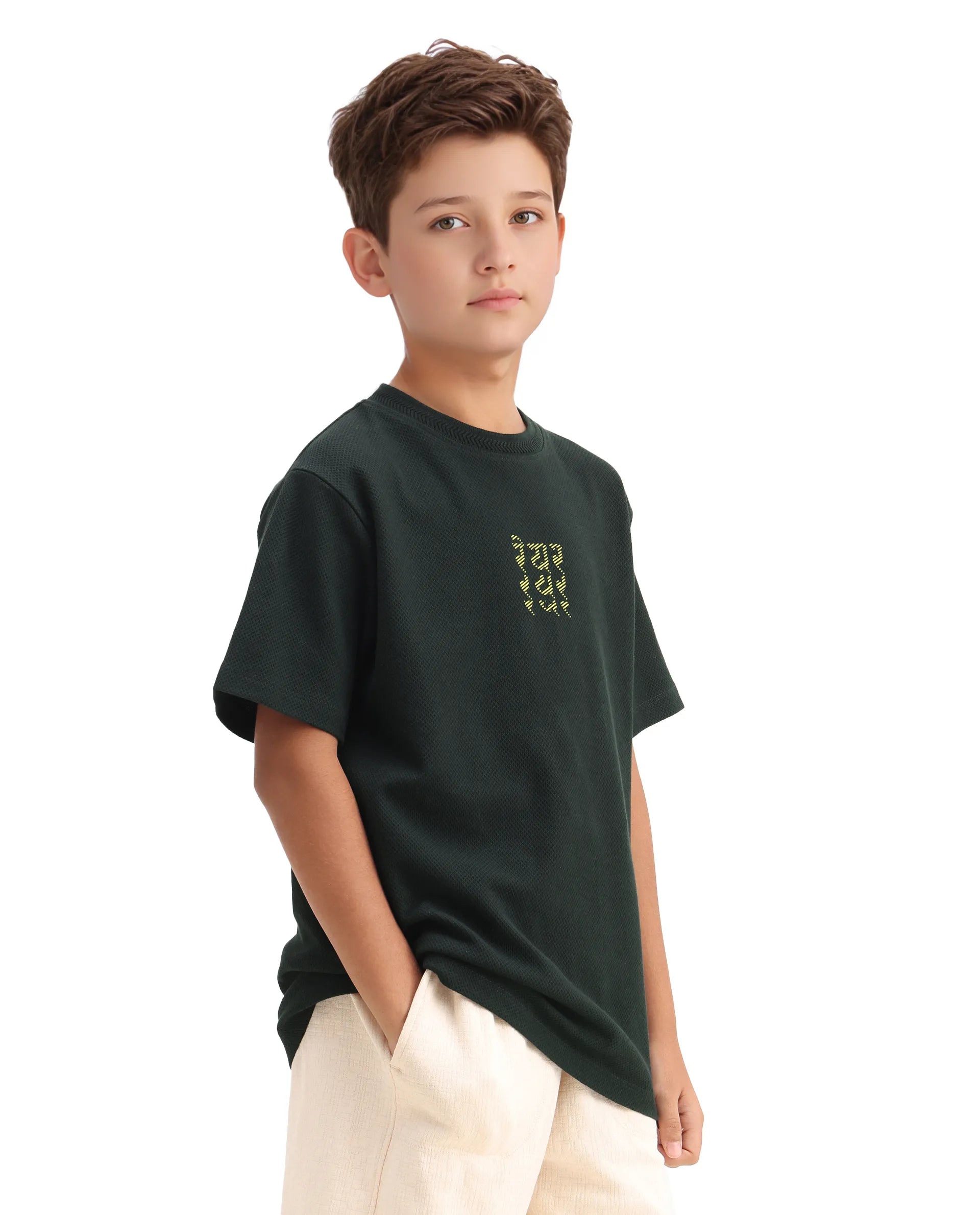 Rare Ones Kids Kade Dark Green Cotton Hd Print Regular Fit T-Shirt