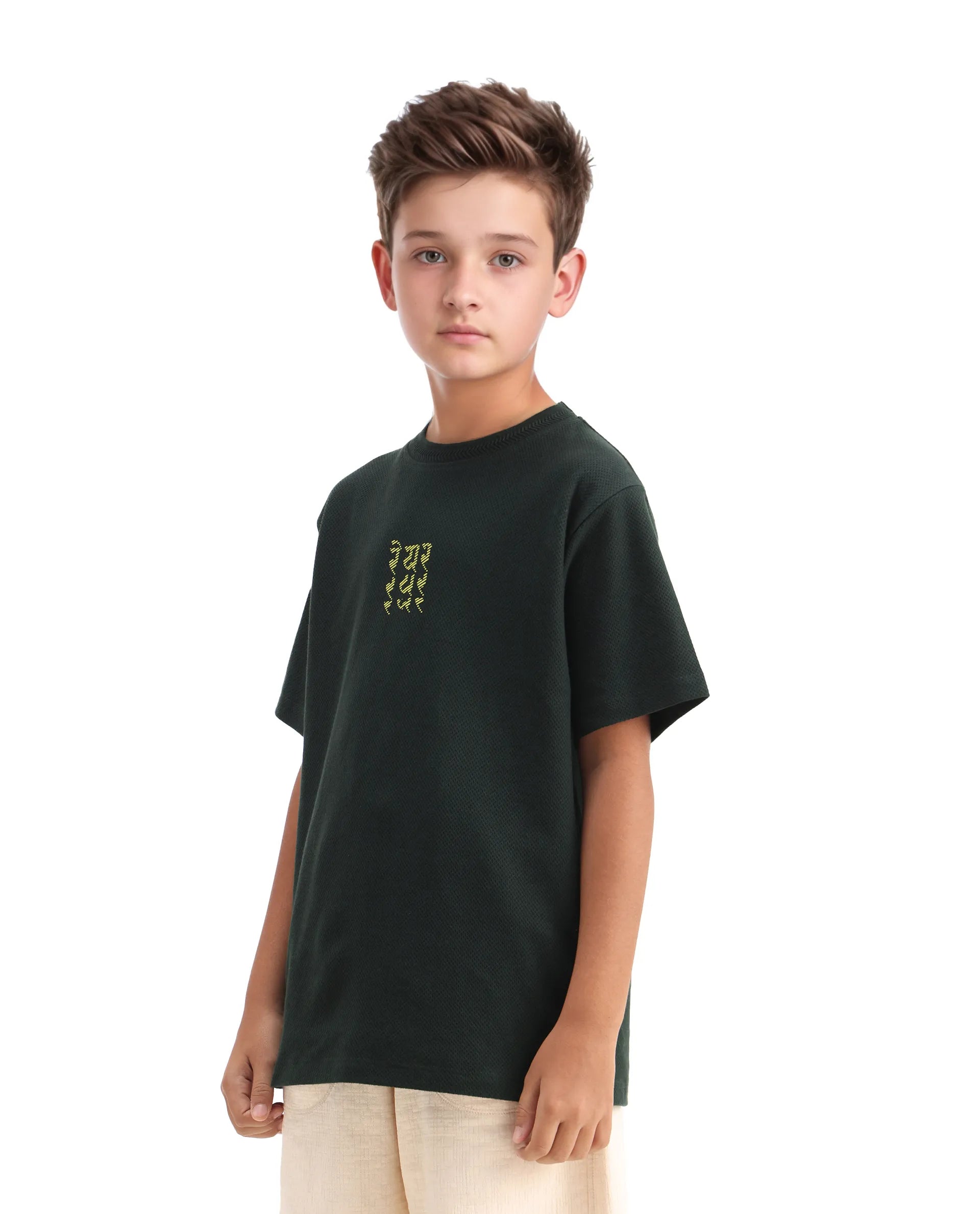 Rare Ones Kids Kade Dark Green Cotton Hd Print Regular Fit T-Shirt