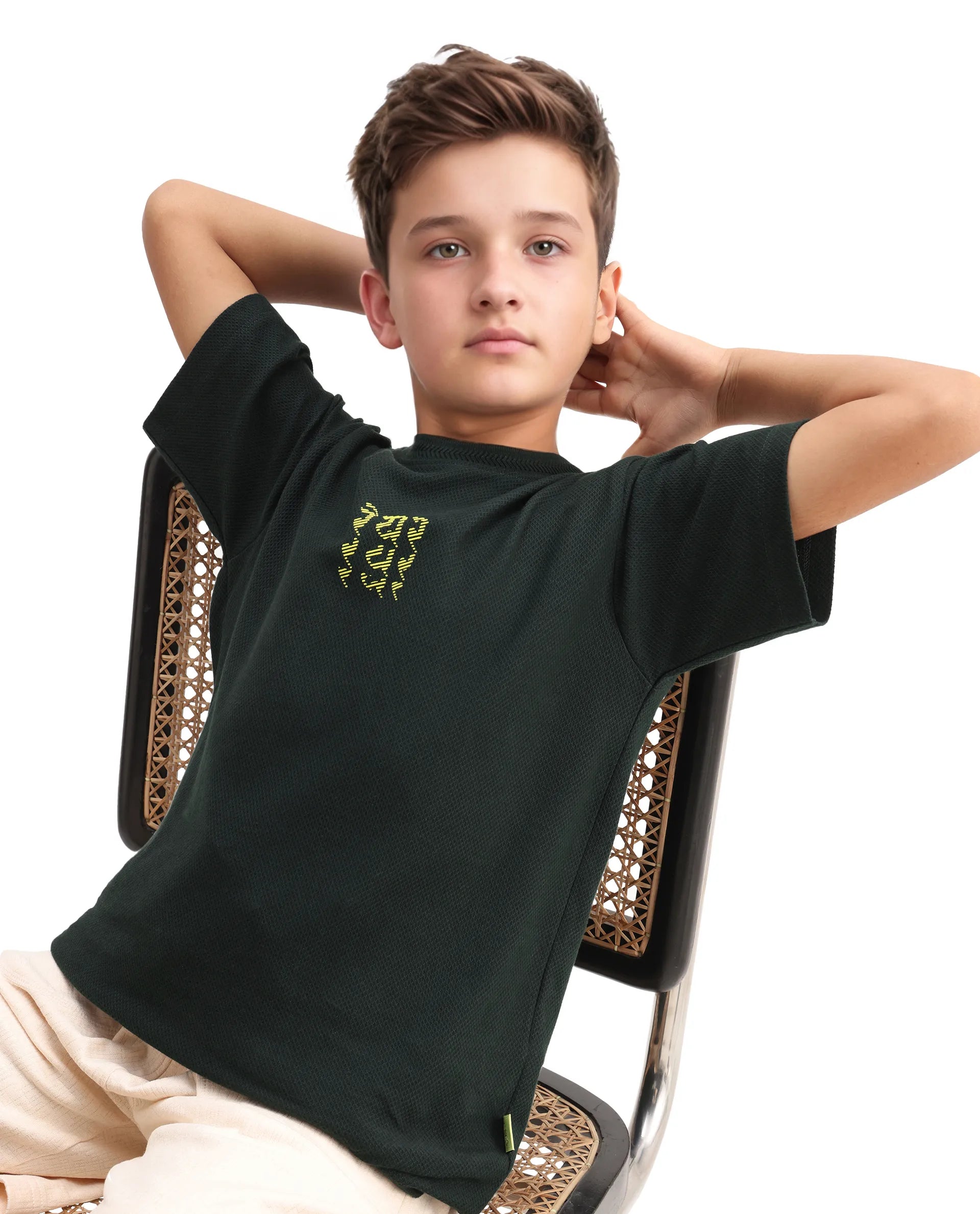 Rare Ones Kids Kade Dark Green Cotton Hd Print Regular Fit T-Shirt