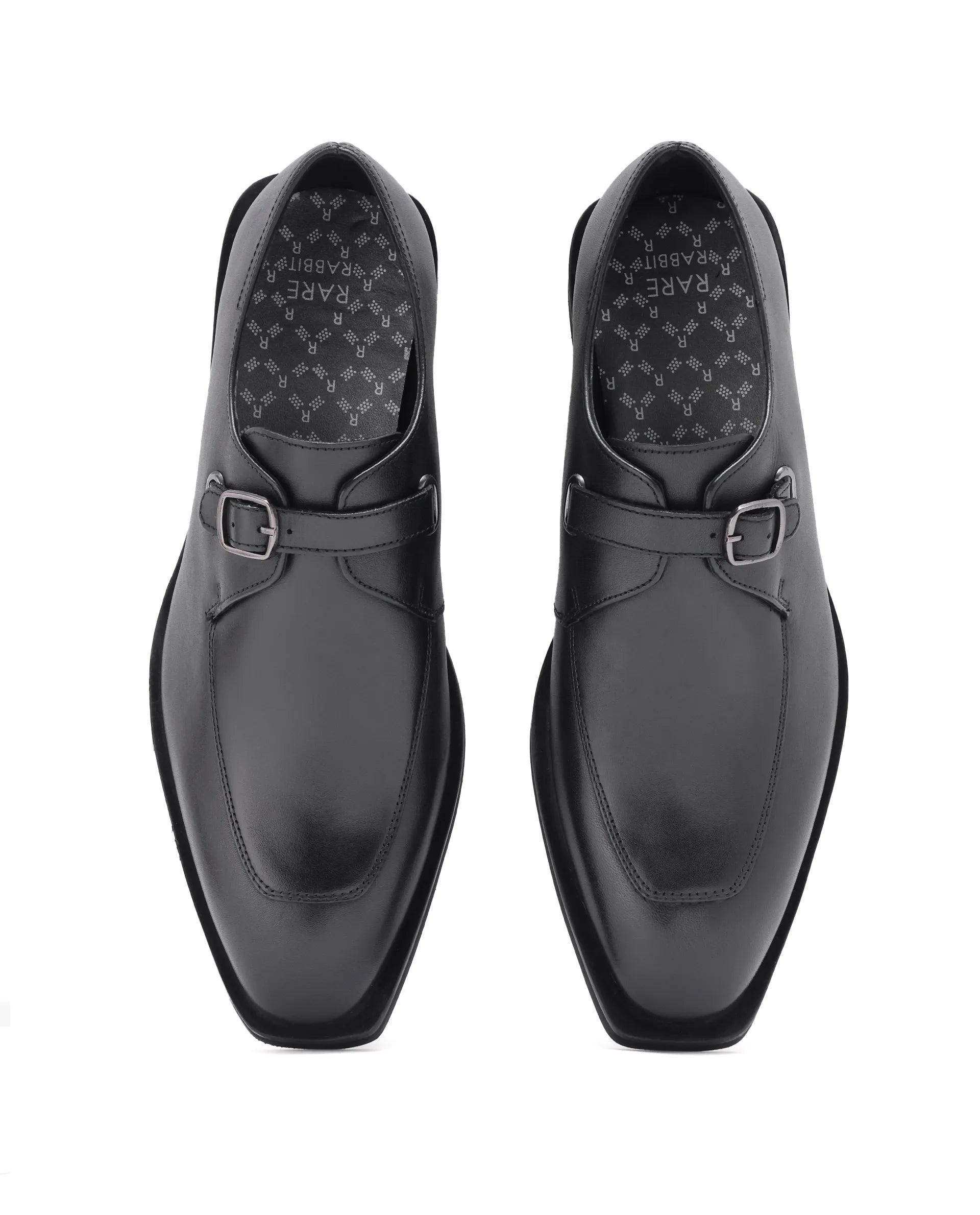 Rare Rabbit Men Kai Black Genuine Leather Buckle Strap Slip-On Loafers