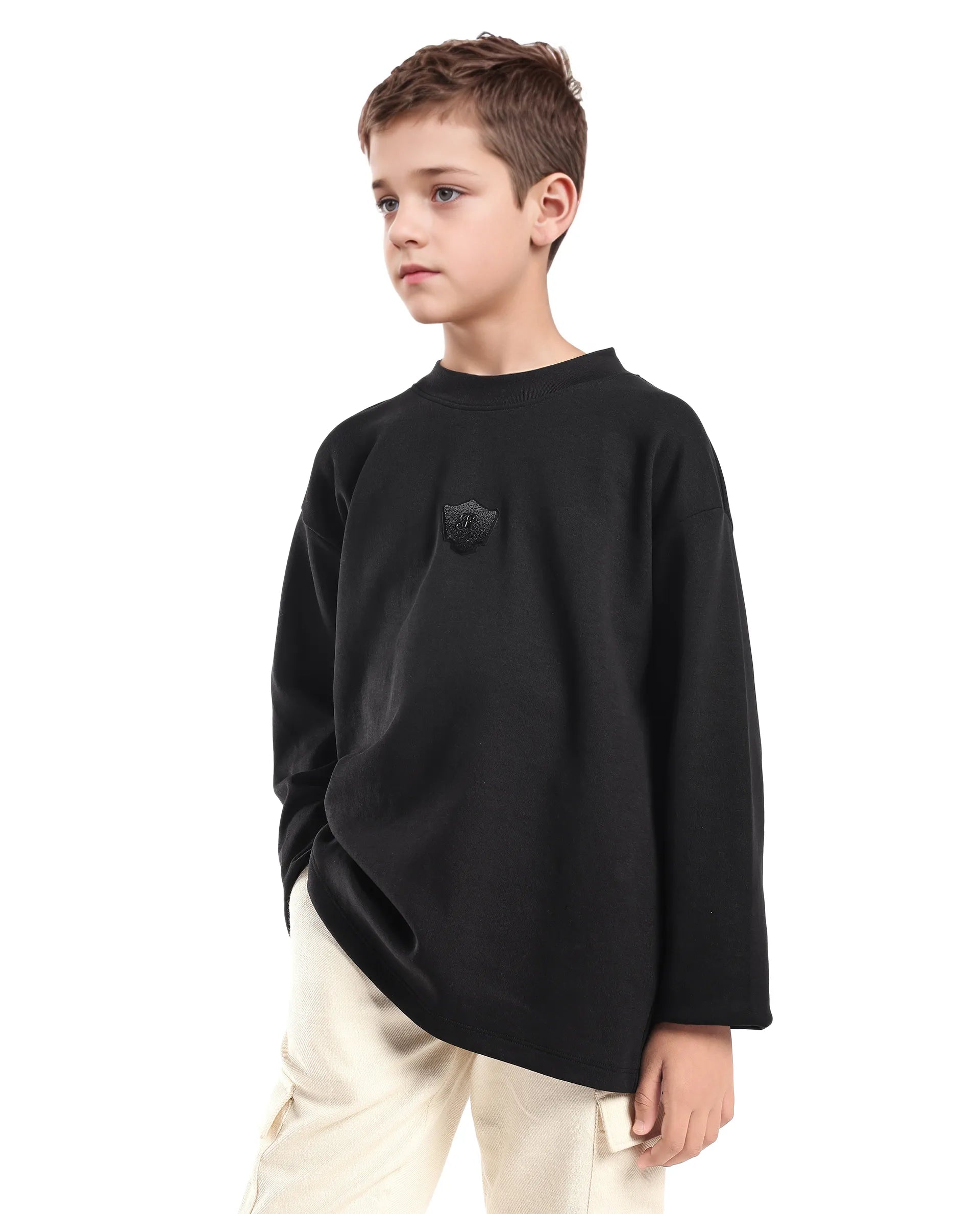Rare Ones Kids Kai Black Cotton Slip-On Crew Neck Full Sleeves Plain Sweatshirt
