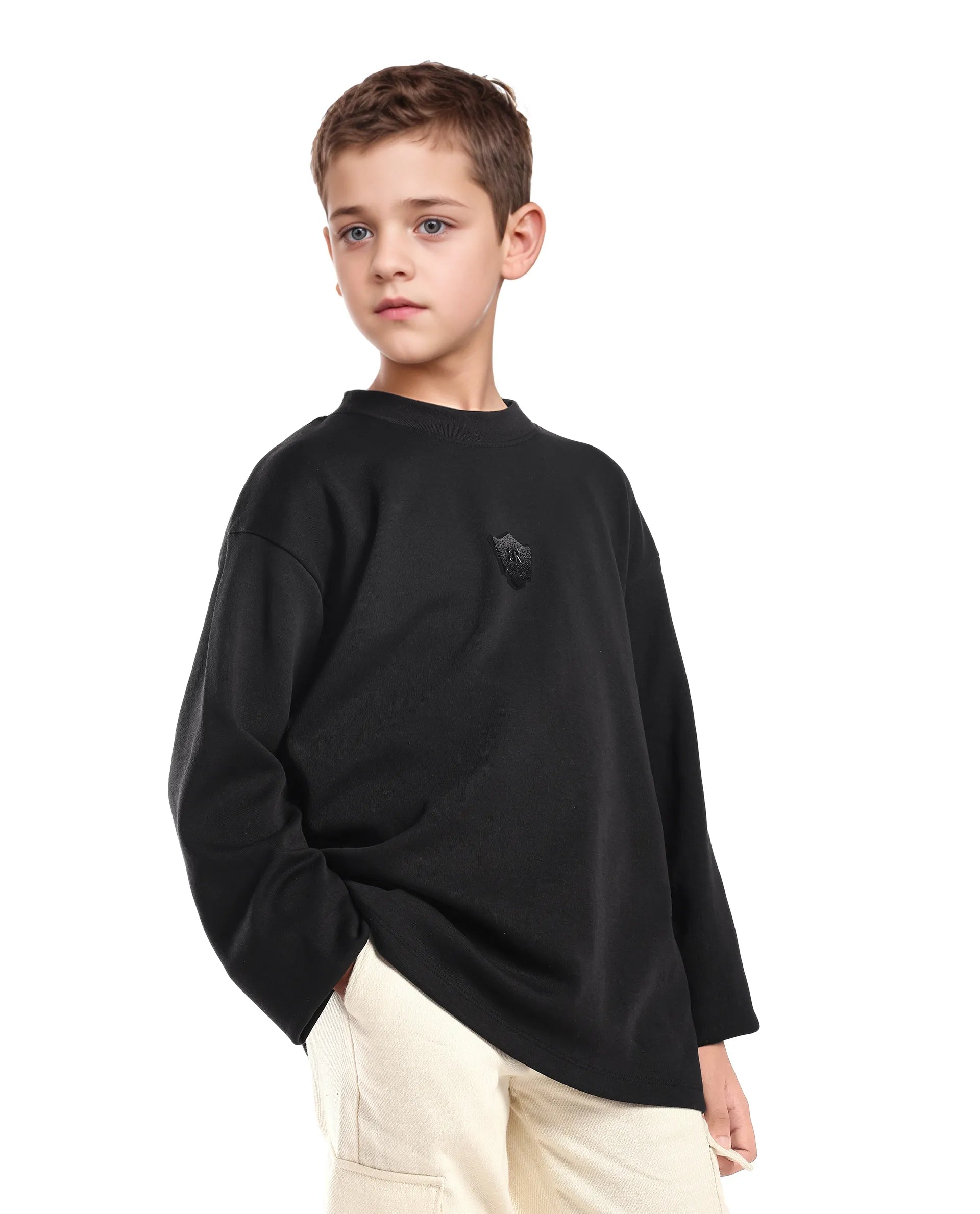 Rare Ones Kids Kai Black Cotton Slip-On Crew Neck Full Sleeves Plain Sweatshirt