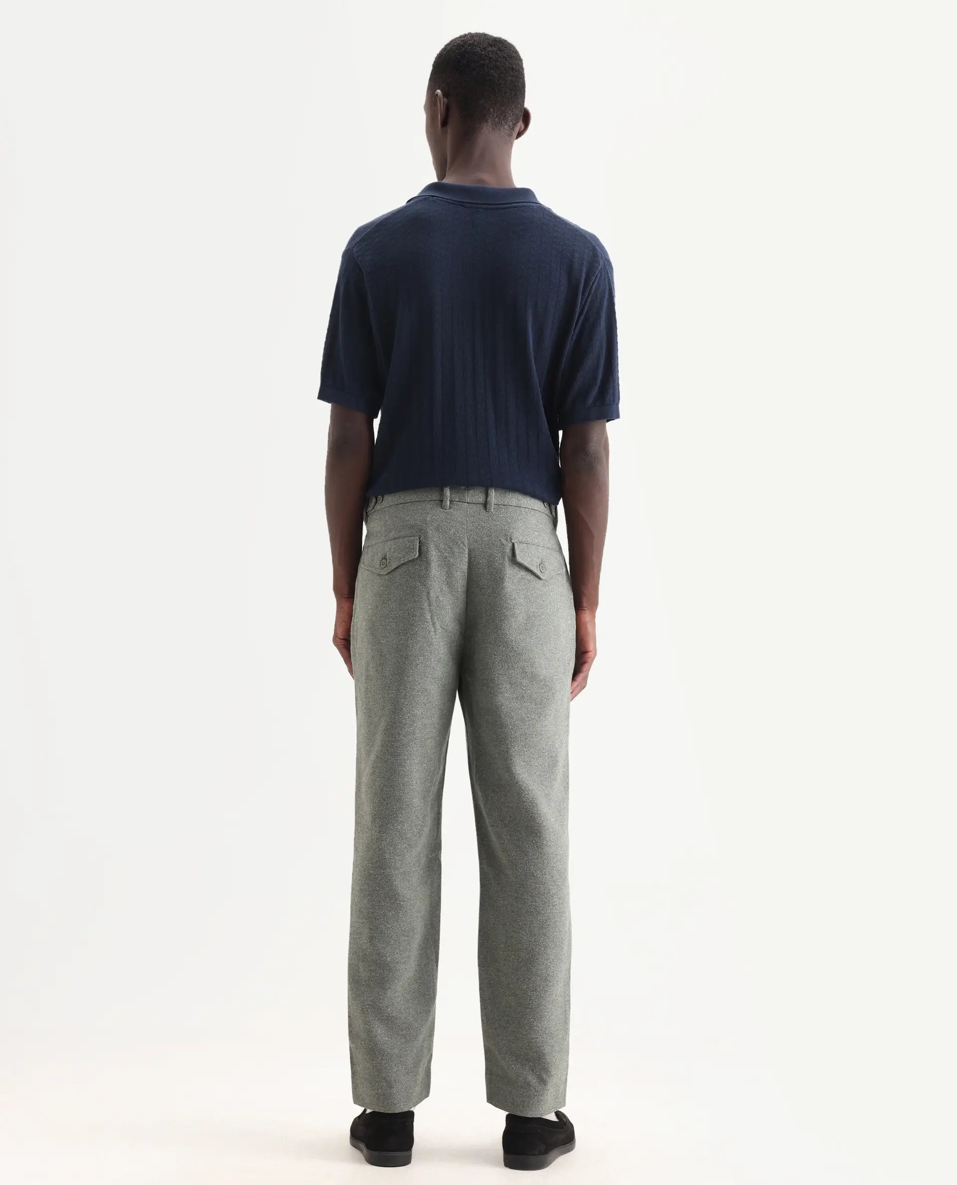 Rare Rabbit Men's Kaino Dark Green Felt Plain Regular Fit Trouser