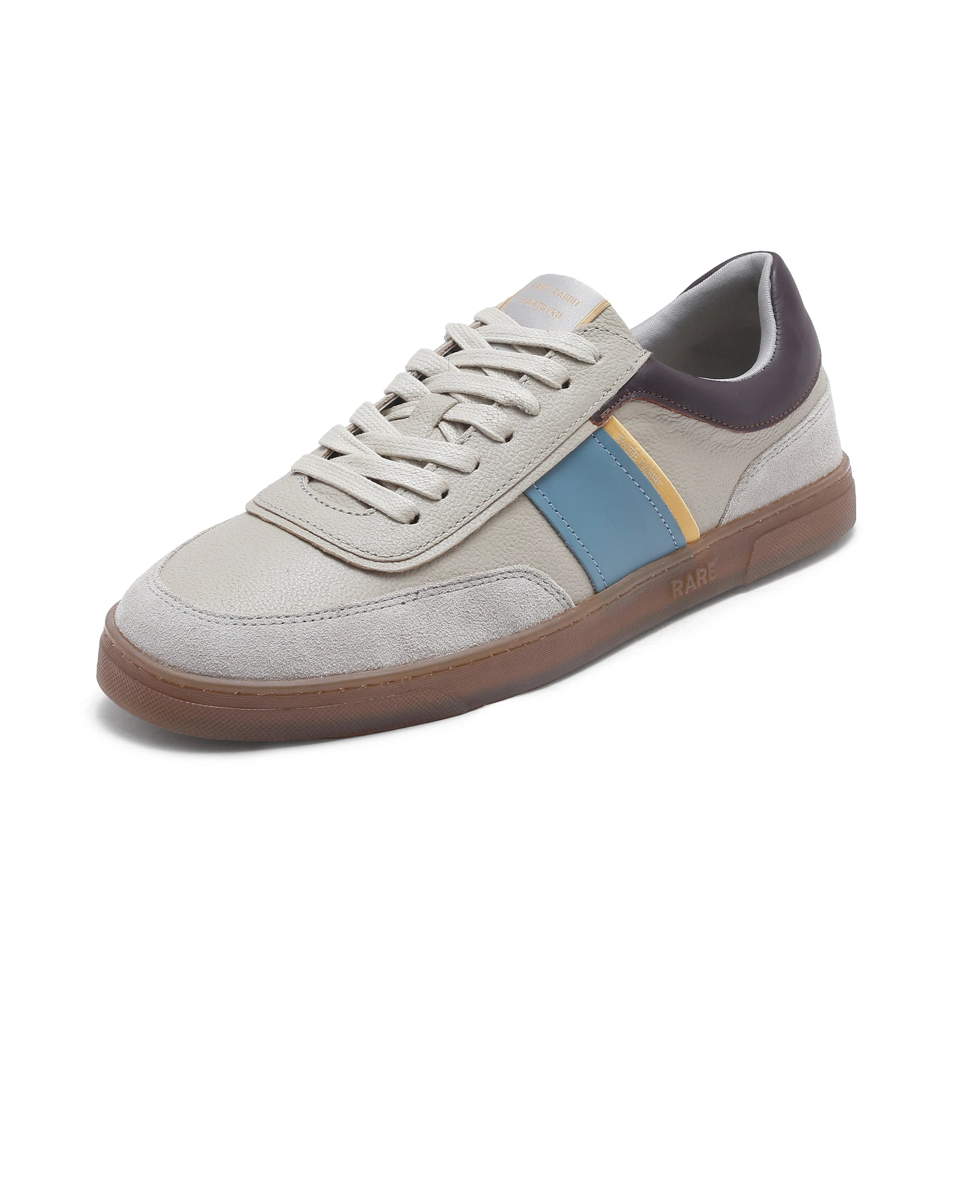 Rare Rabbit Men Kairos Pro Light Grey Premium Suede Leather Low-Top Lace-Up Sneaker Shoes