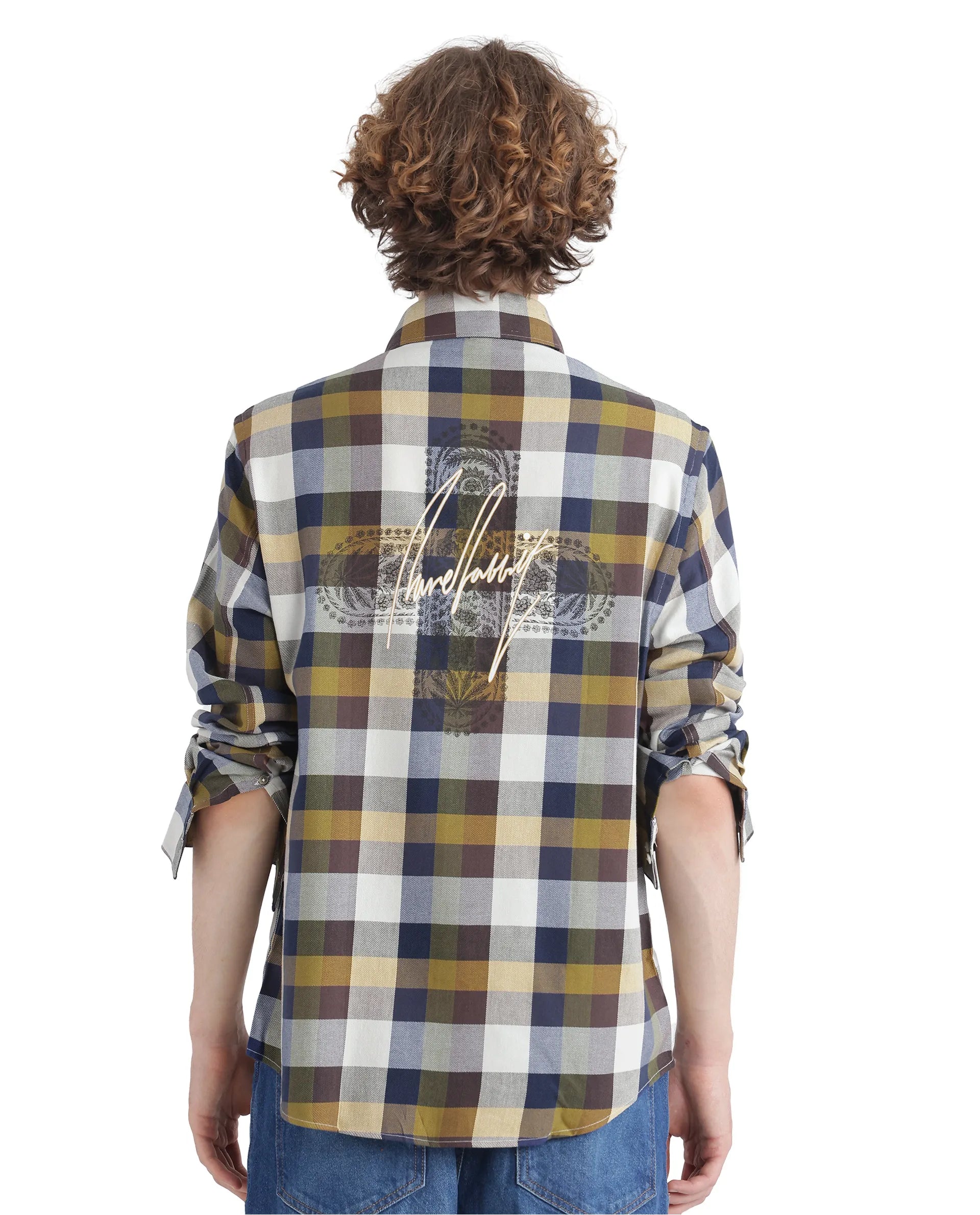 Rare Rabbit Men's Kalen Multi Cotton Fabric Regular Fit Checks Shirt