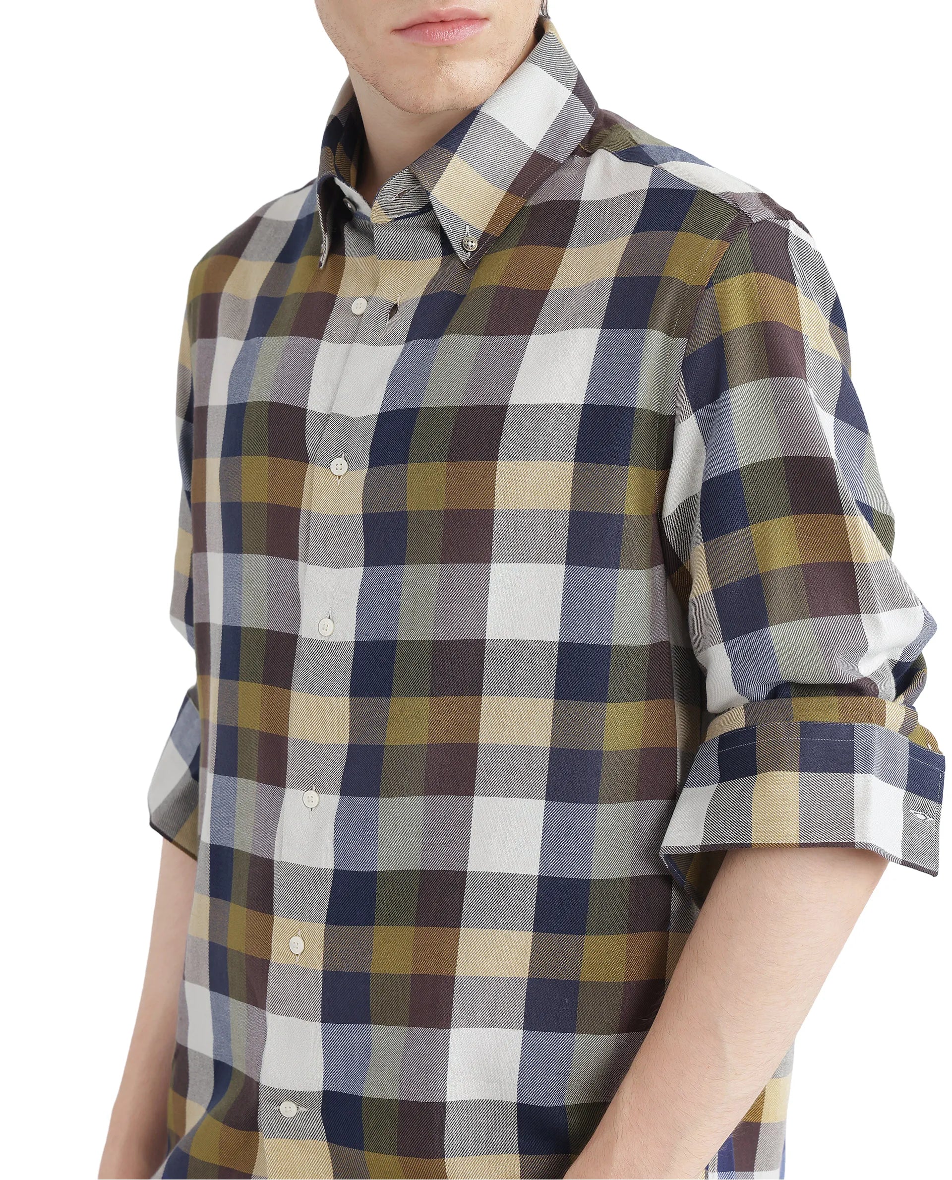 Rare Rabbit Men's Kalen Multi Cotton Fabric Regular Fit Checks Shirt