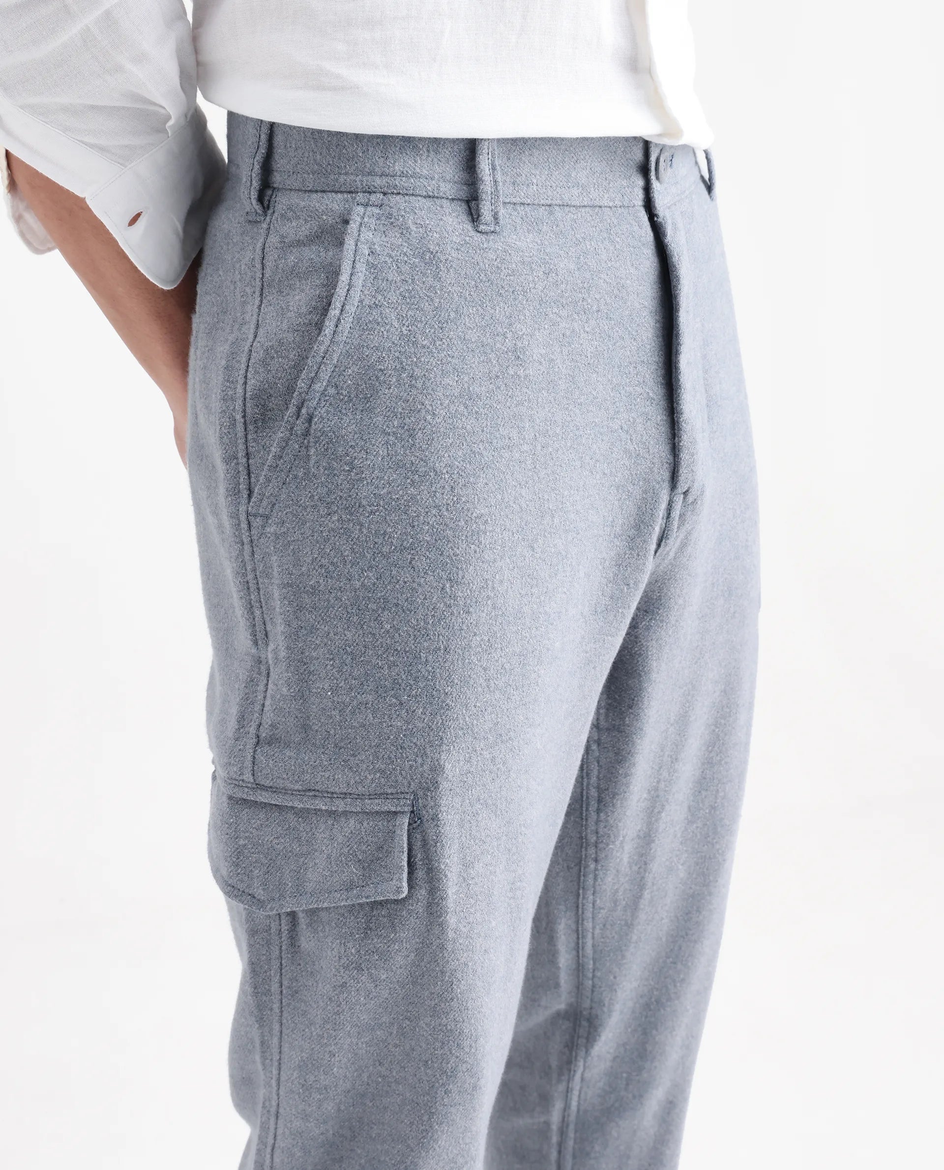 Rare Rabbit Men's Kalor Blue Cotton Plain Regular Fit Trouser