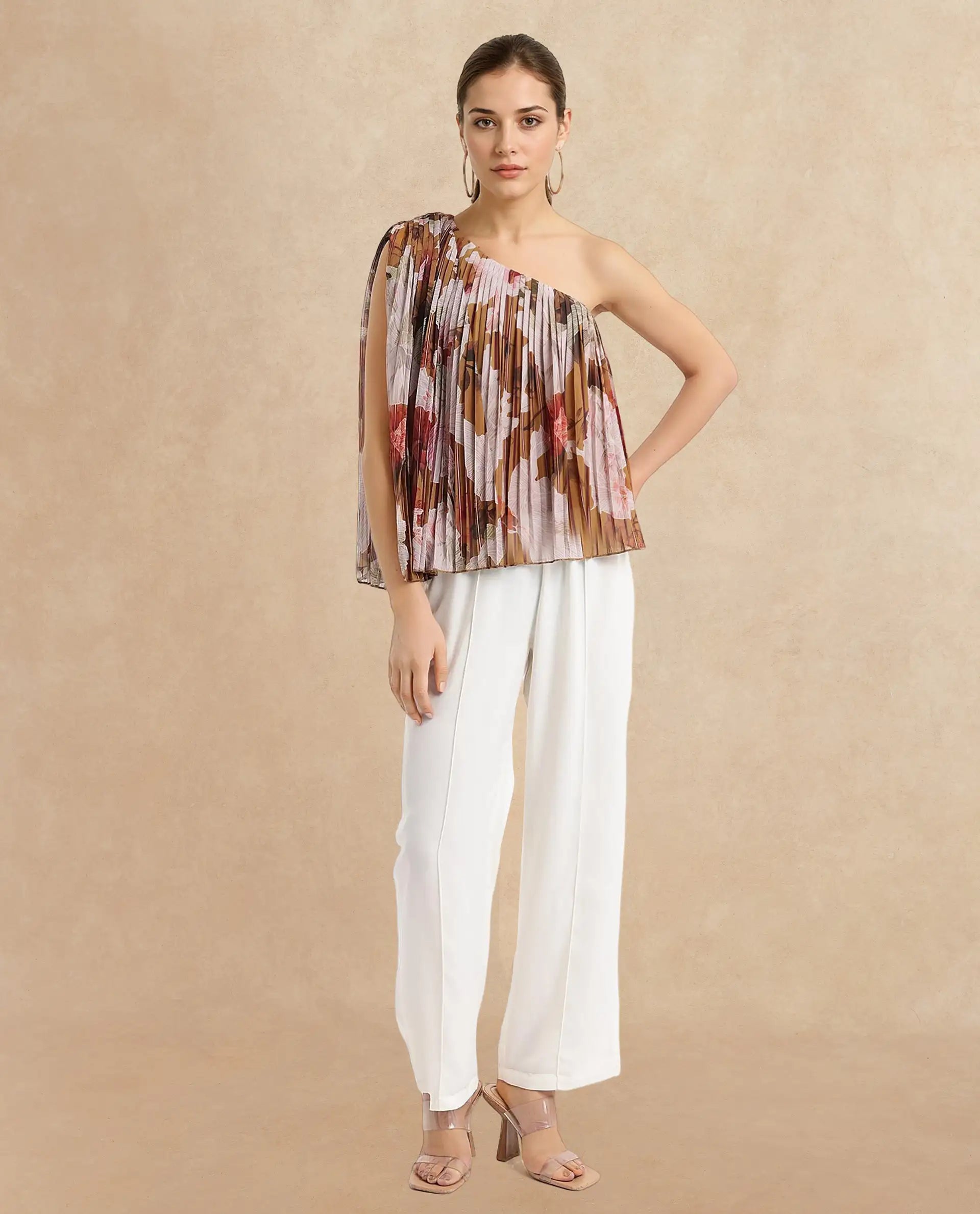 Rareism Women Kamri Multi Sleeveless One Shoulder Floral Print Top