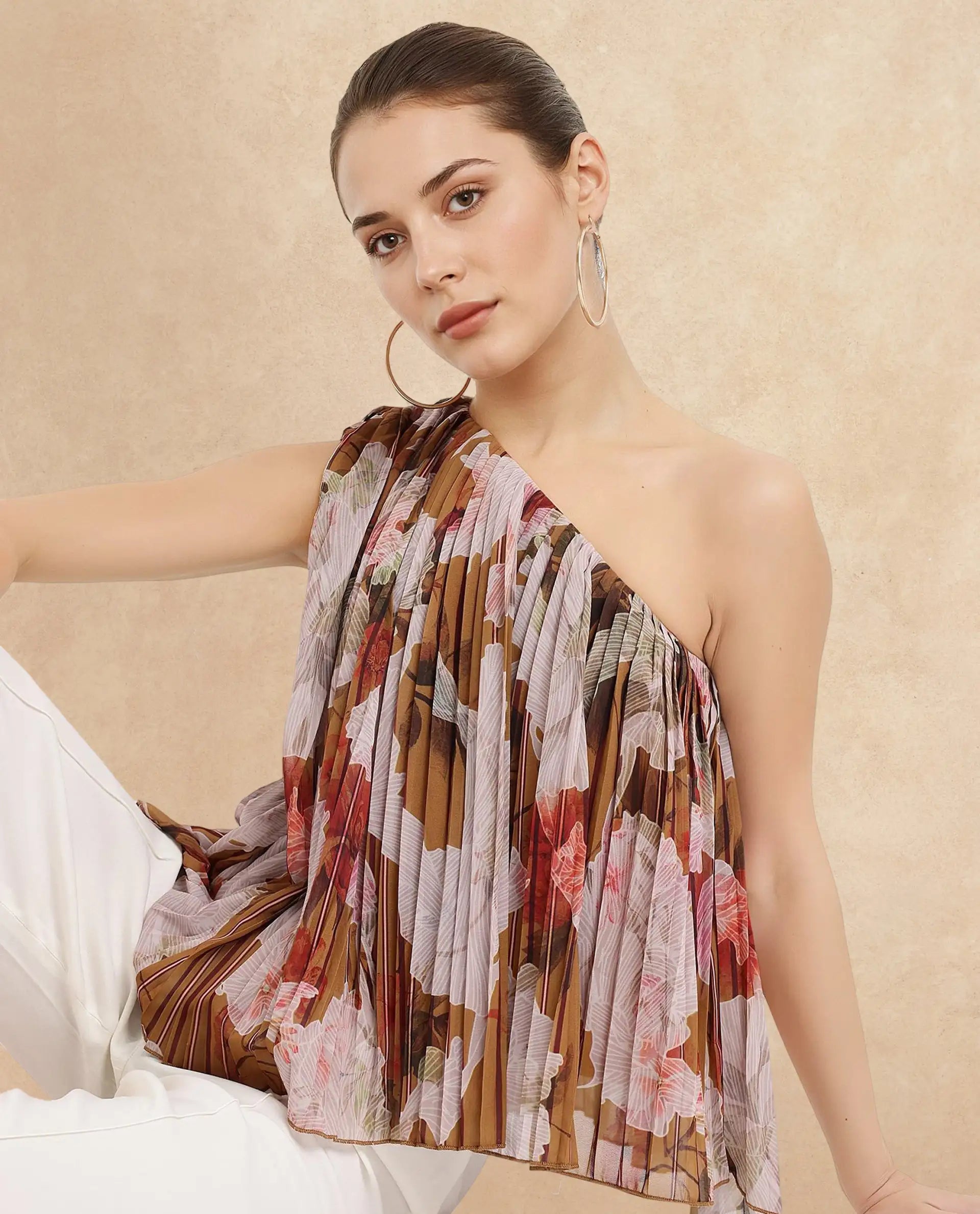 Rareism Women Kamri Multi Sleeveless One Shoulder Floral Print Top