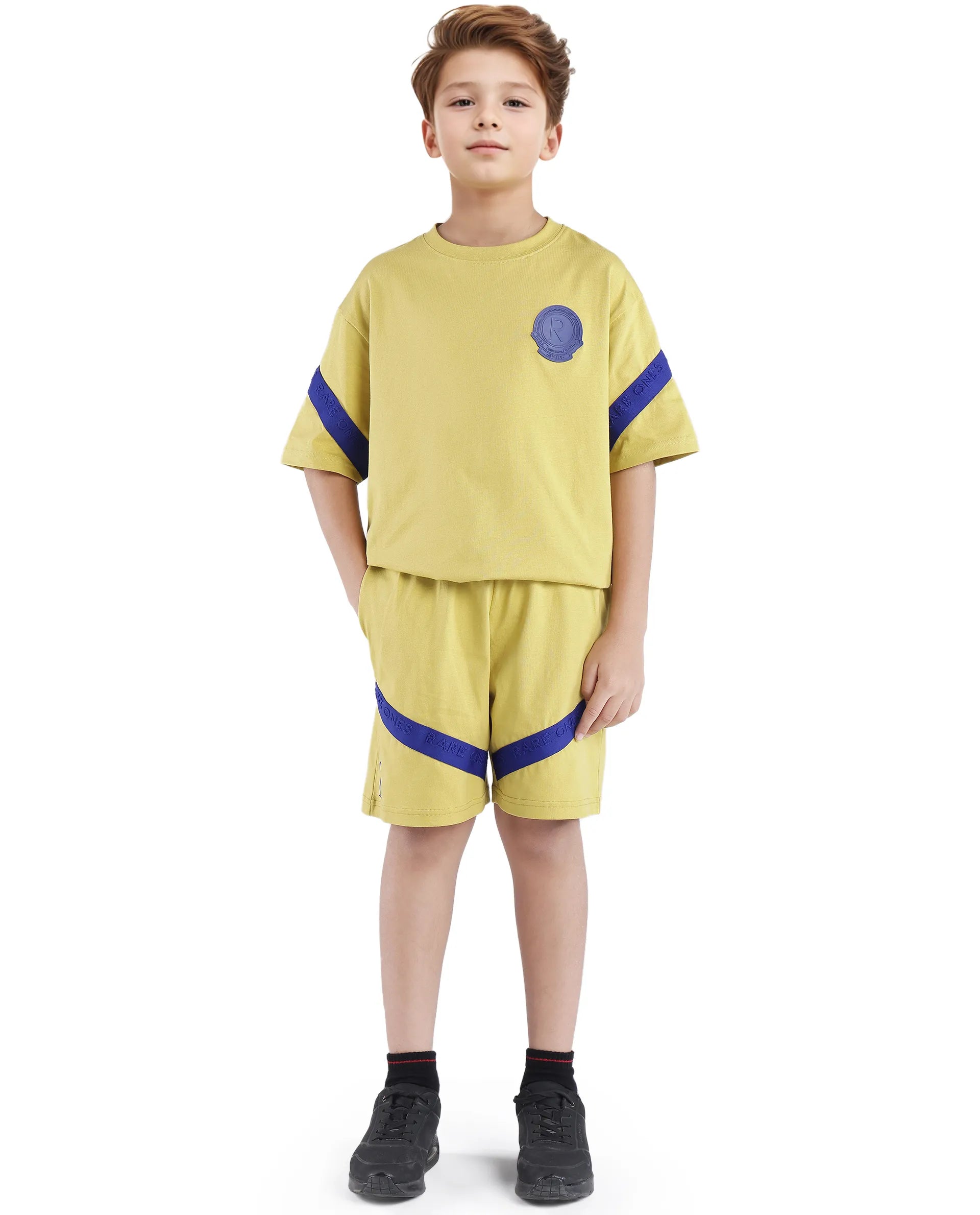 Rare Ones Kids Kam Yellow Cotton Pigment Print Shorts