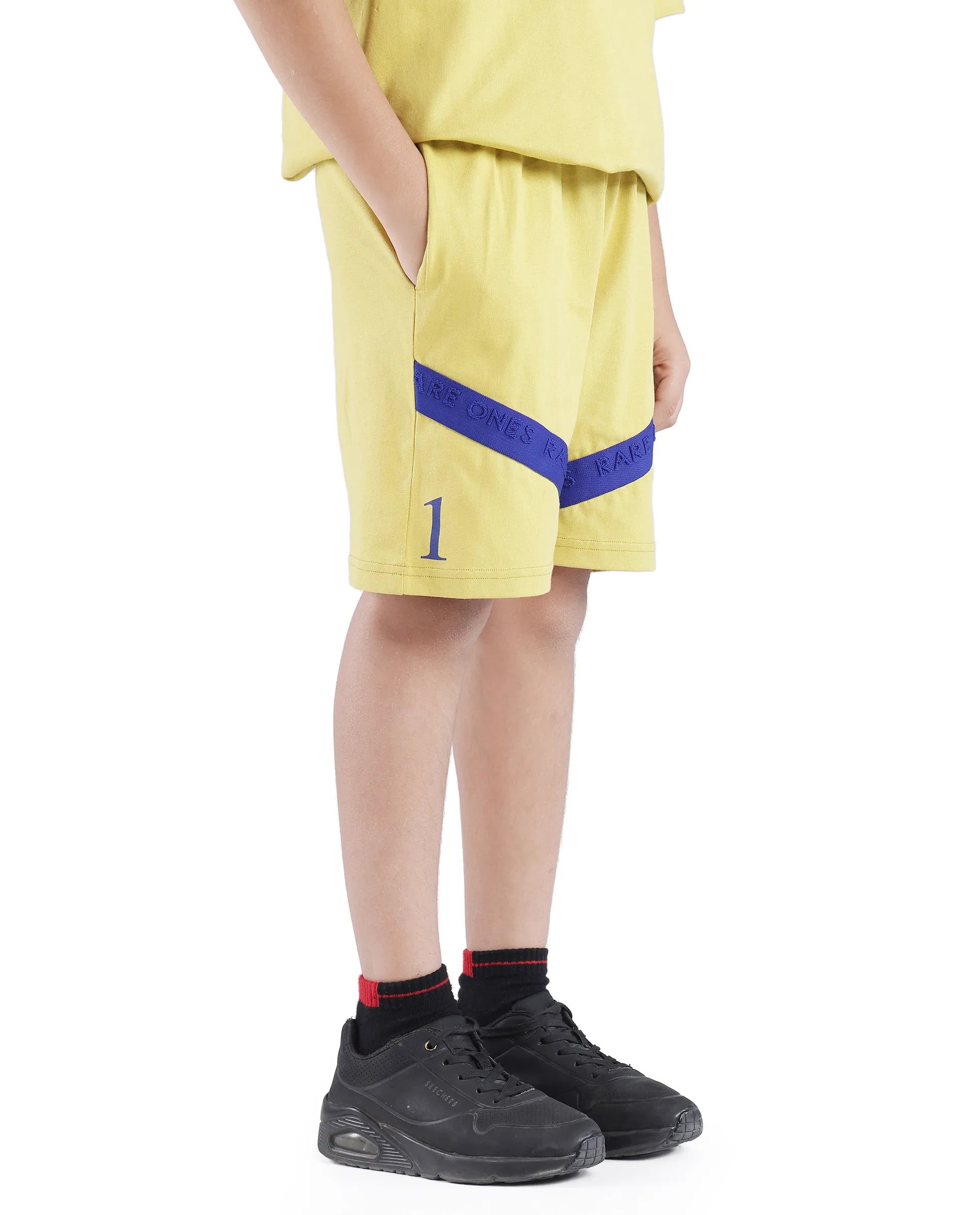 Rare Ones Kids Kam Yellow Cotton Pigment Print Shorts