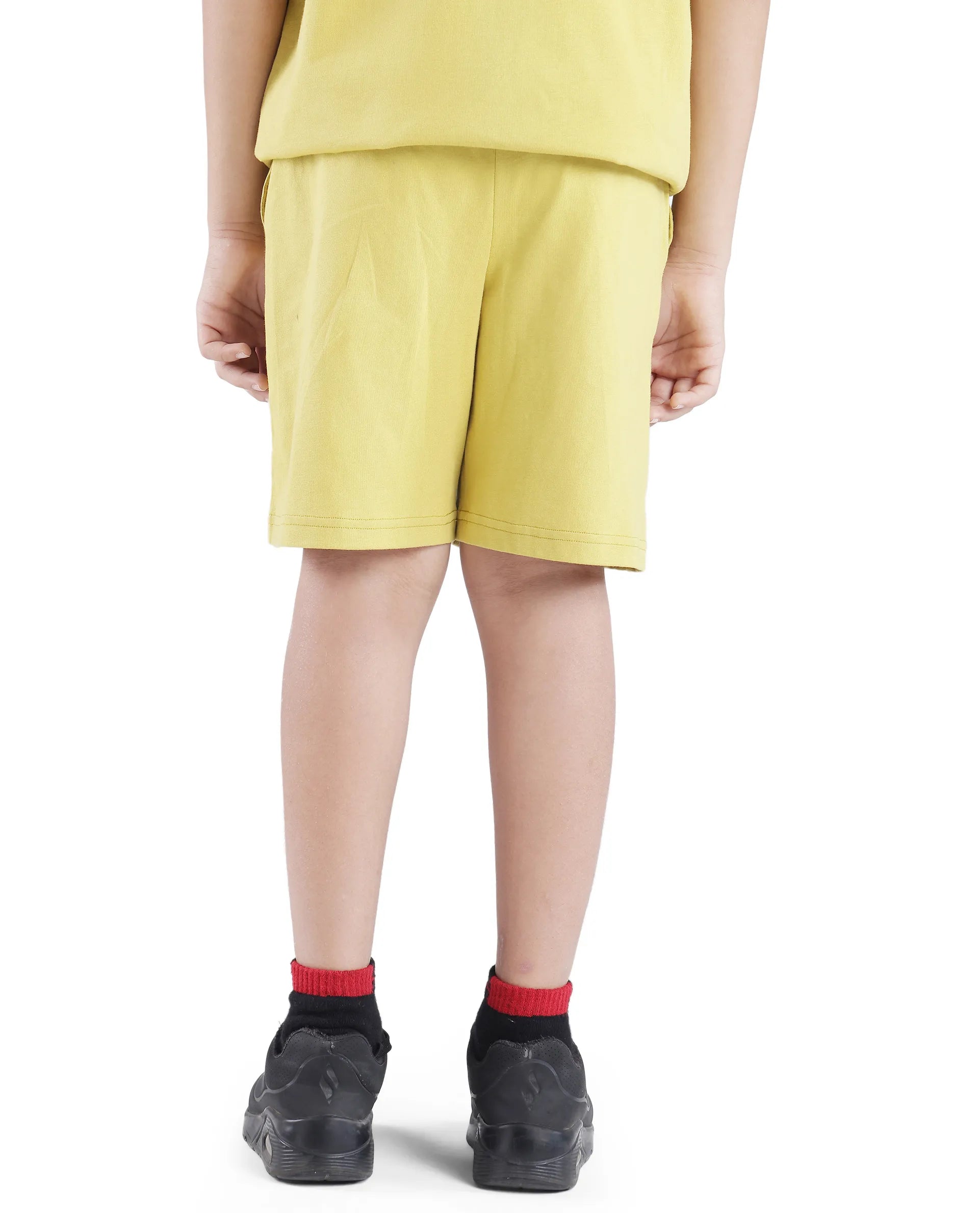 Rare Ones Kids Kam Yellow Cotton Pigment Print Shorts