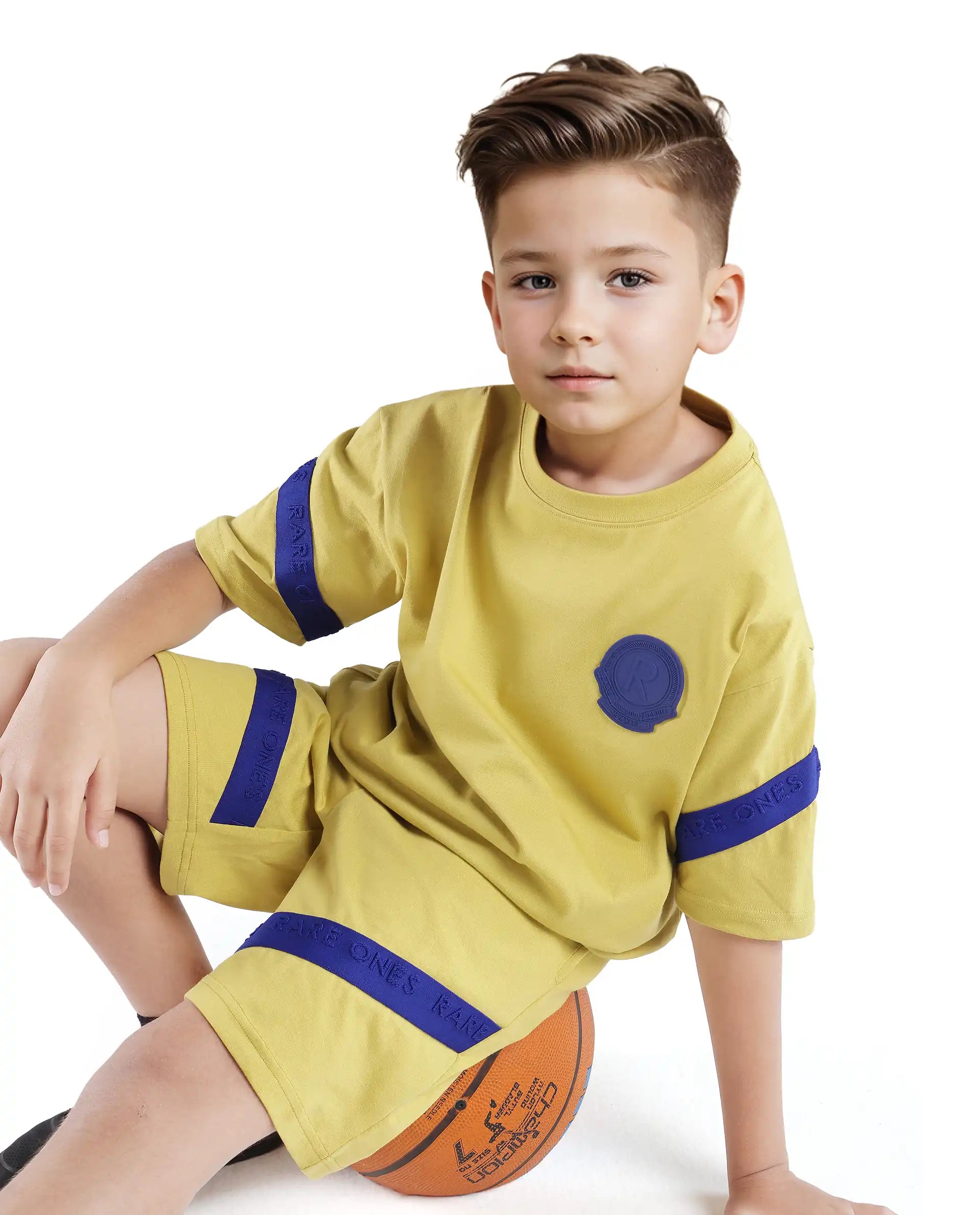 Rare Ones Kids Kam Yellow Cotton Pigment Print Shorts