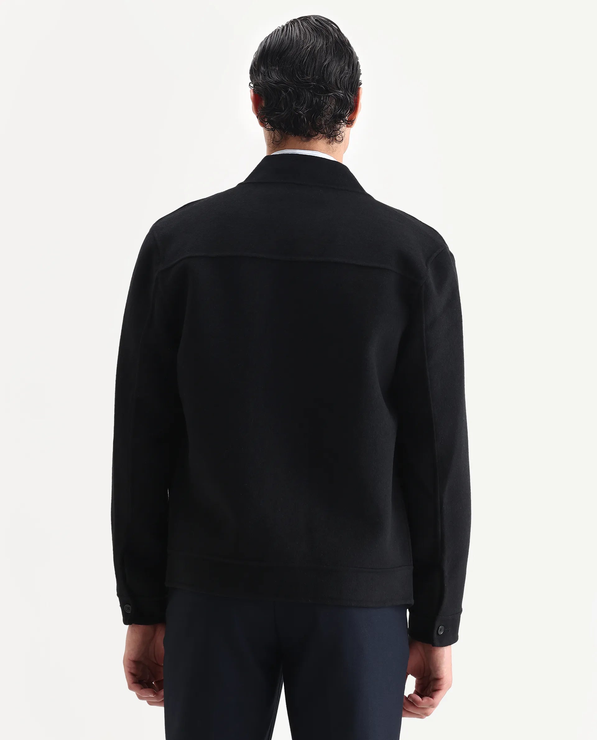 Rare Rabbit Men's Kaneo Black Polyester Blend Fabric High Neck Regular Plain Jacket