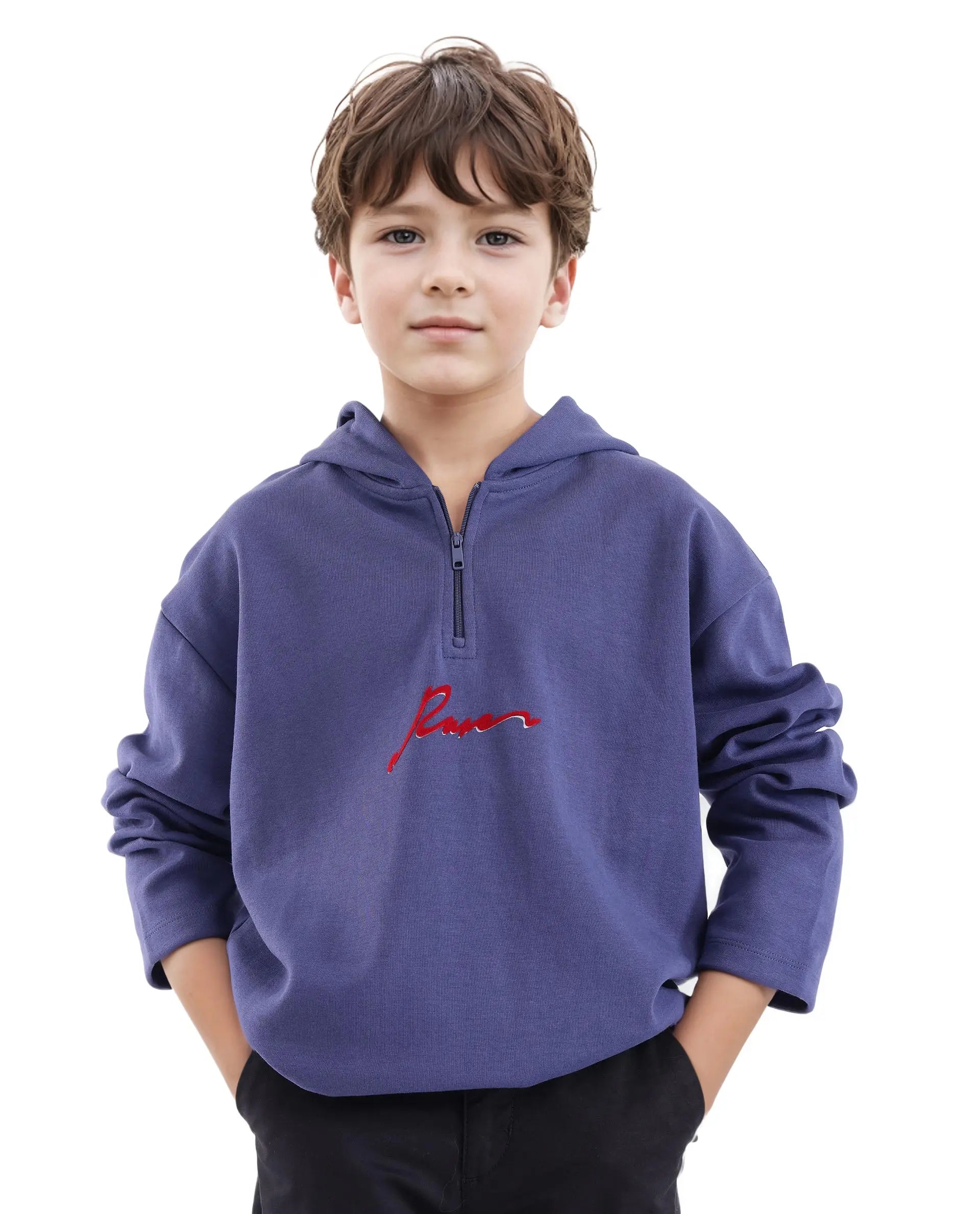 Rare Ones Kids Kanzy Navy Cotton Poly Full Sleeve Flock Print Sweatshirt